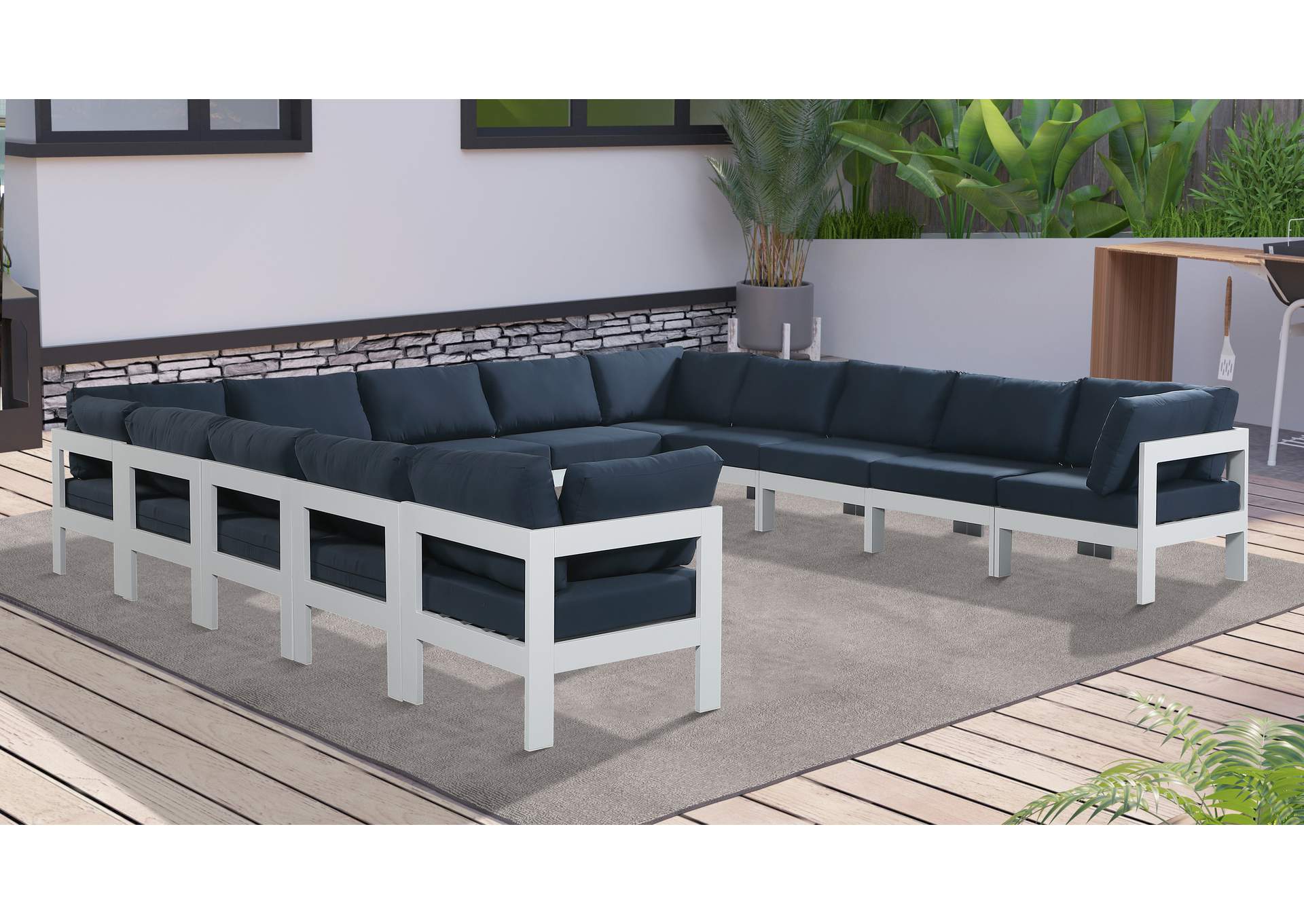 Nizuc Navy Water Resistant Fabric Outdoor Patio Modular Sectional,Meridian Furniture