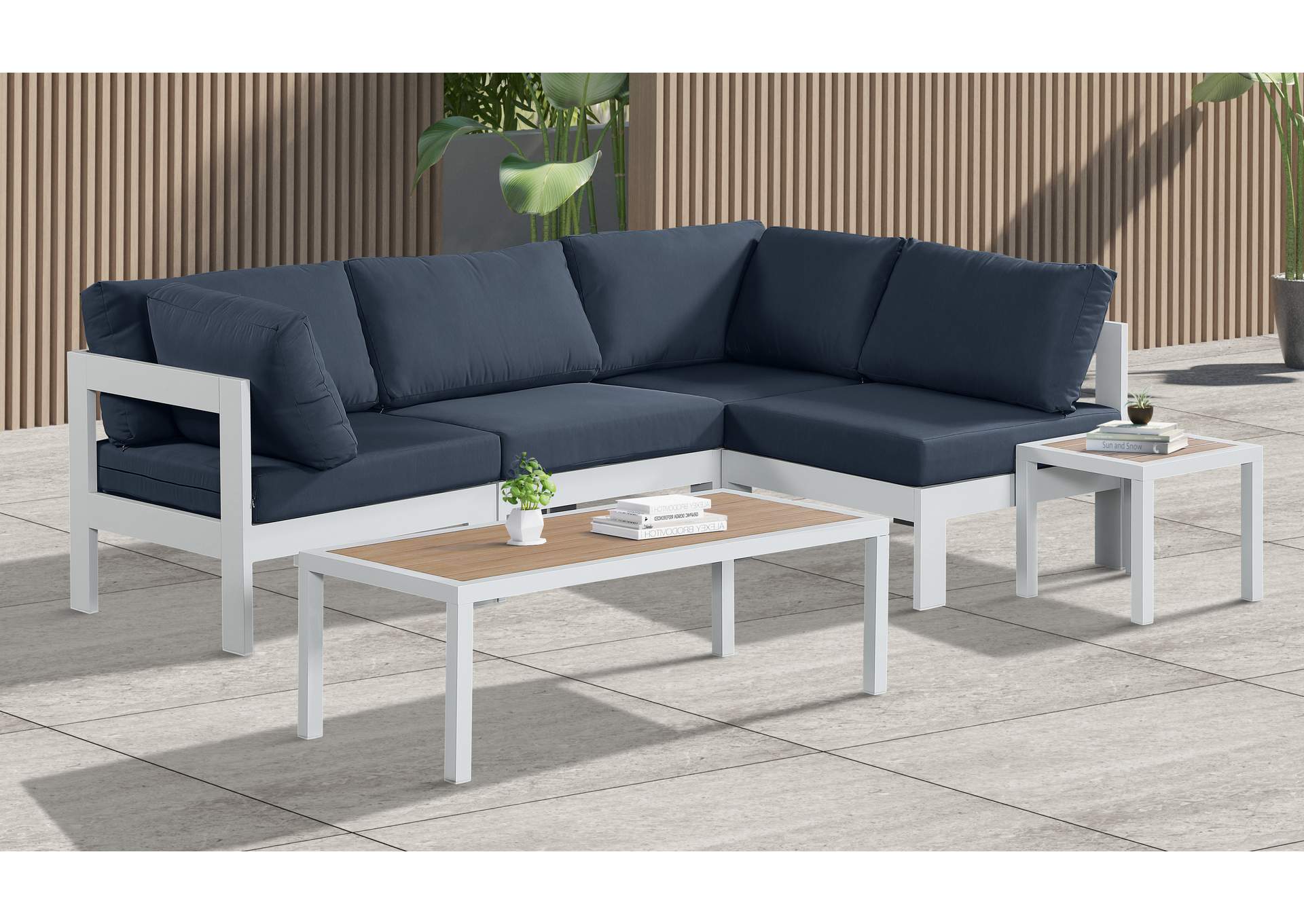 Nizuc Navy Water Resistant Fabric Outdoor Patio Modular Sectional,Meridian Furniture