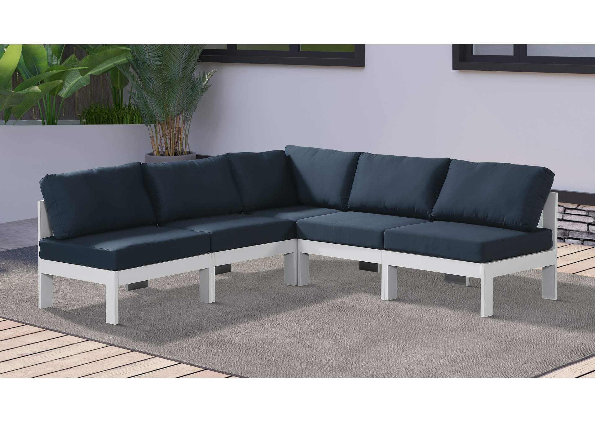 Nizuc Navy Water Resistant Fabric Outdoor Patio Modular Sectional,Meridian Furniture