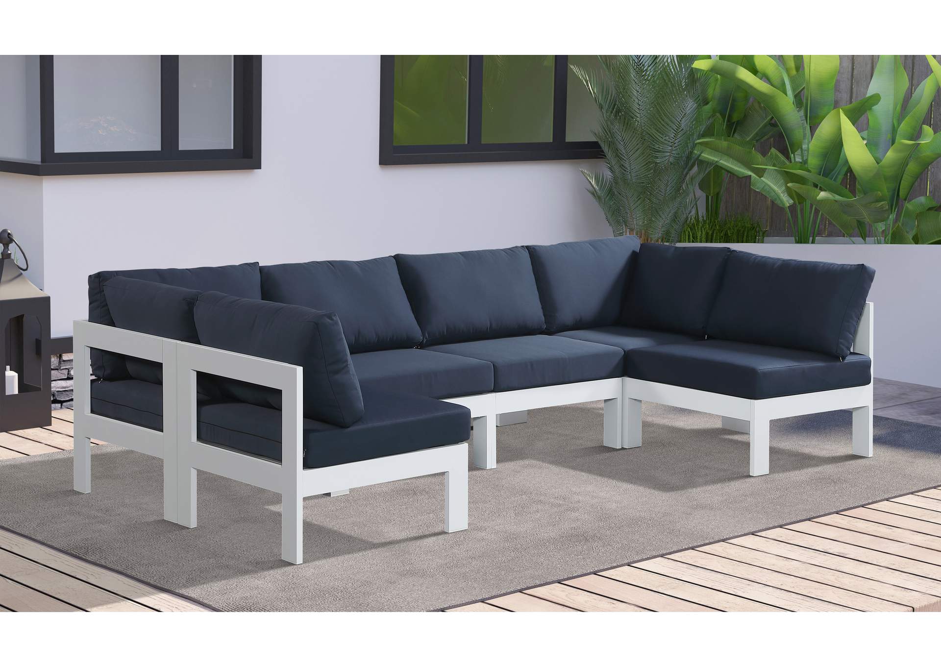 Nizuc Navy Water Resistant Fabric Outdoor Patio Modular Sectional,Meridian Furniture