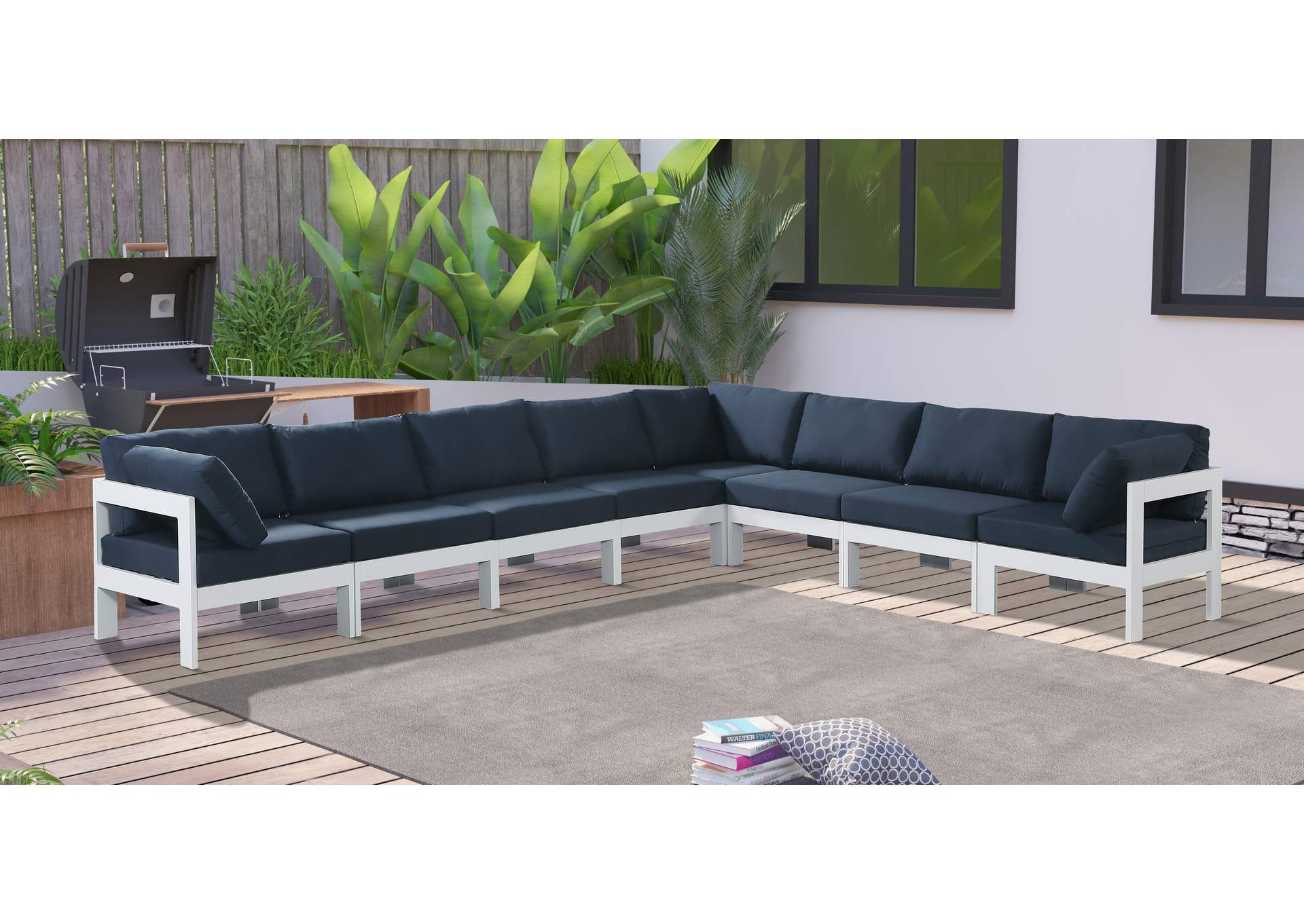 Nizuc Navy Water Resistant Fabric Outdoor Patio Modular Sectional,Meridian Furniture