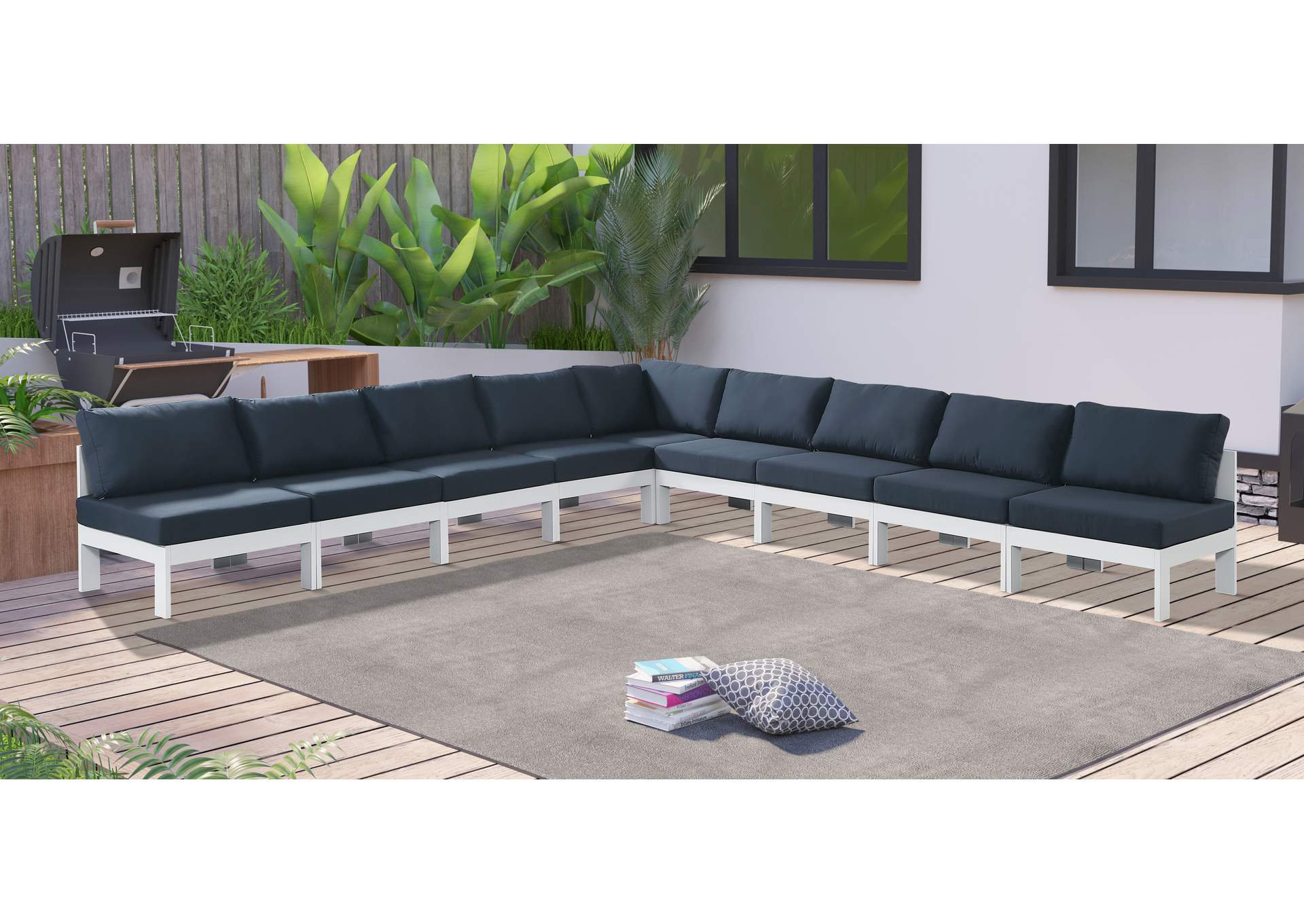 Nizuc Navy Water Resistant Fabric Outdoor Patio Modular Sectional,Meridian Furniture