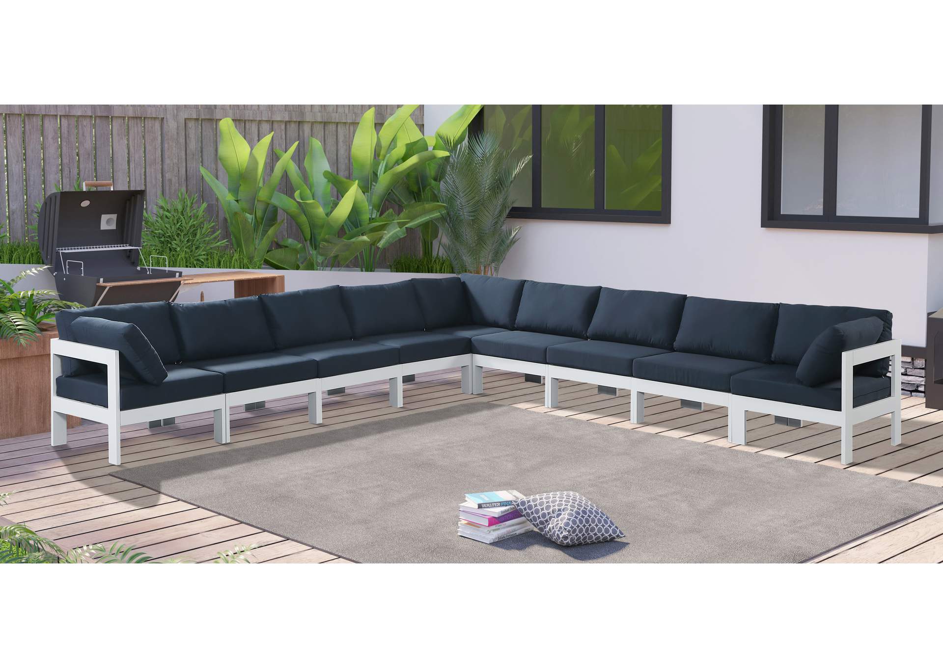 Nizuc Navy Water Resistant Fabric Outdoor Patio Modular Sectional,Meridian Furniture