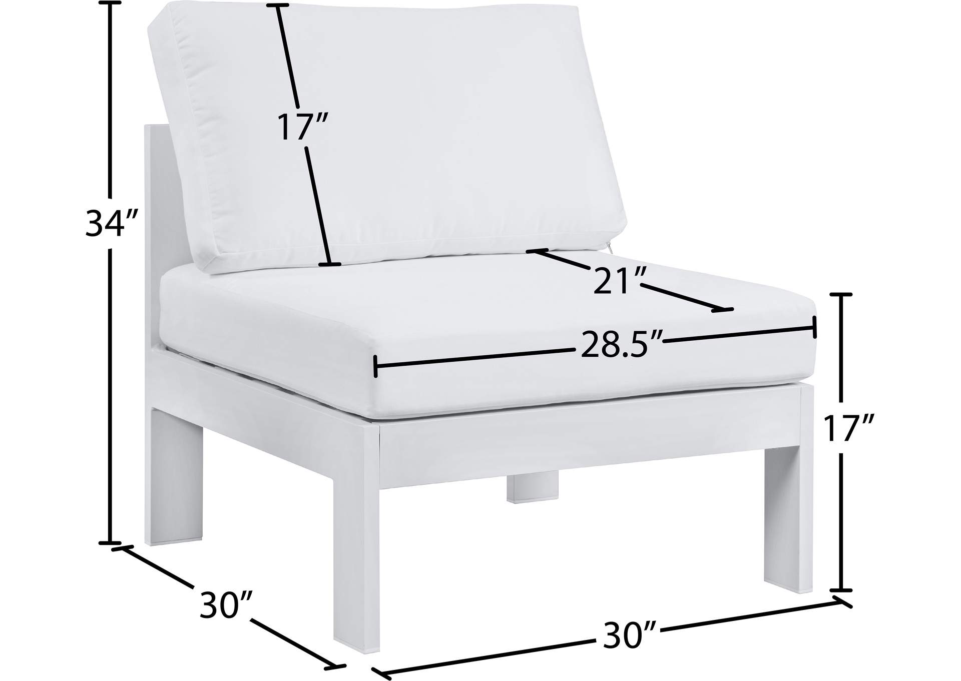 Nizuc White Waterproof Fabric Outdoor Patio Aluminum Armless Chair,Meridian Furniture