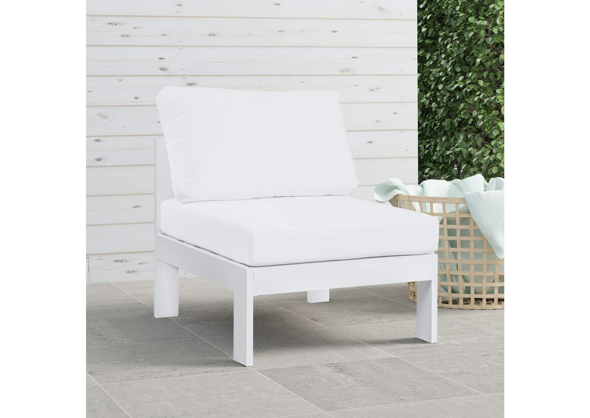 Nizuc White Waterproof Fabric Outdoor Patio Aluminum Armless Chair,Meridian Furniture