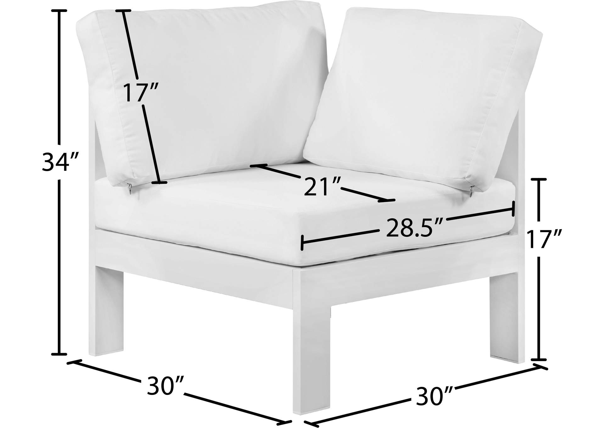 Nizuc White Waterproof Fabric Outdoor Patio Aluminum Corner Chair,Meridian Furniture