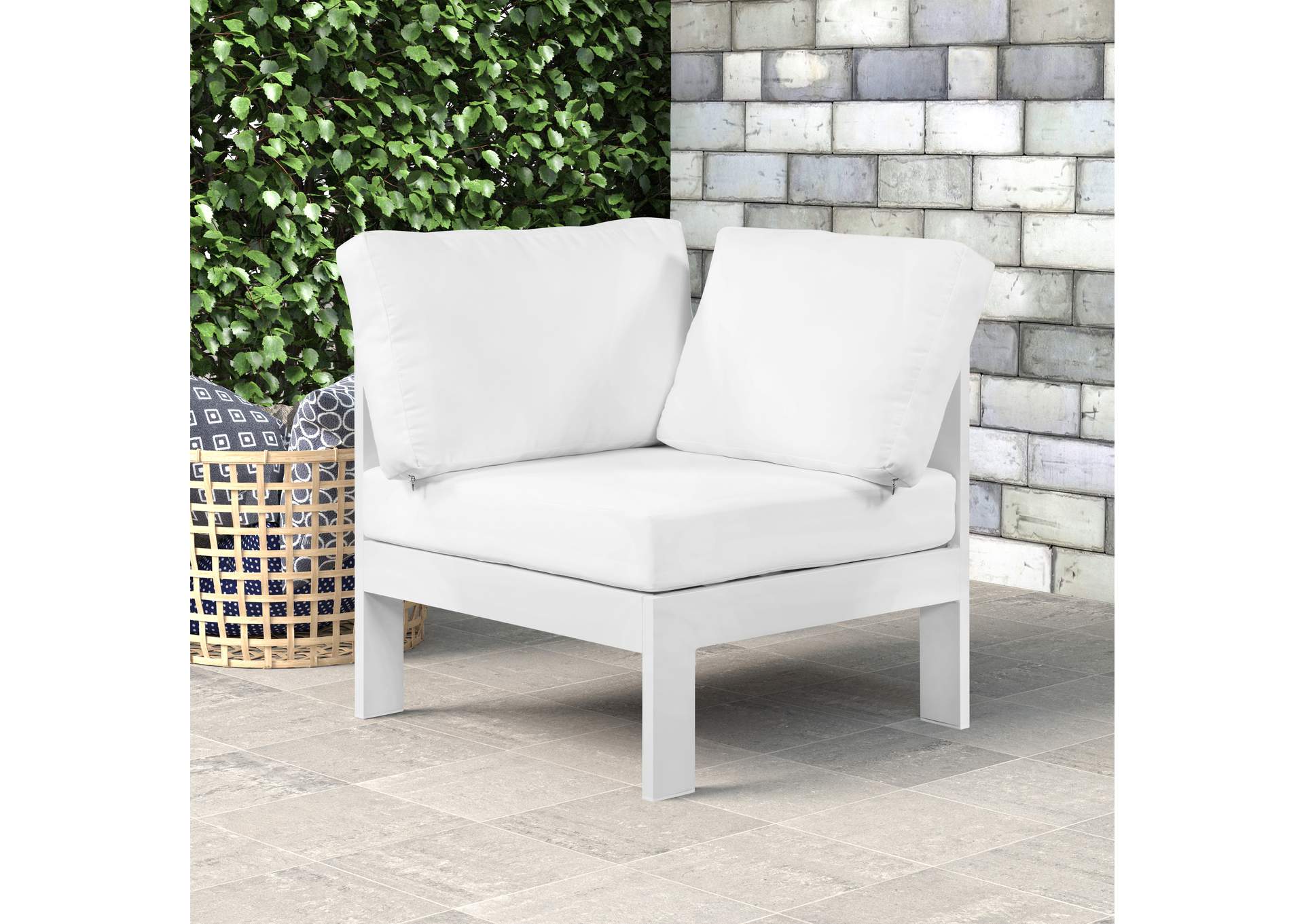 Nizuc White Waterproof Fabric Outdoor Patio Aluminum Corner Chair,Meridian Furniture