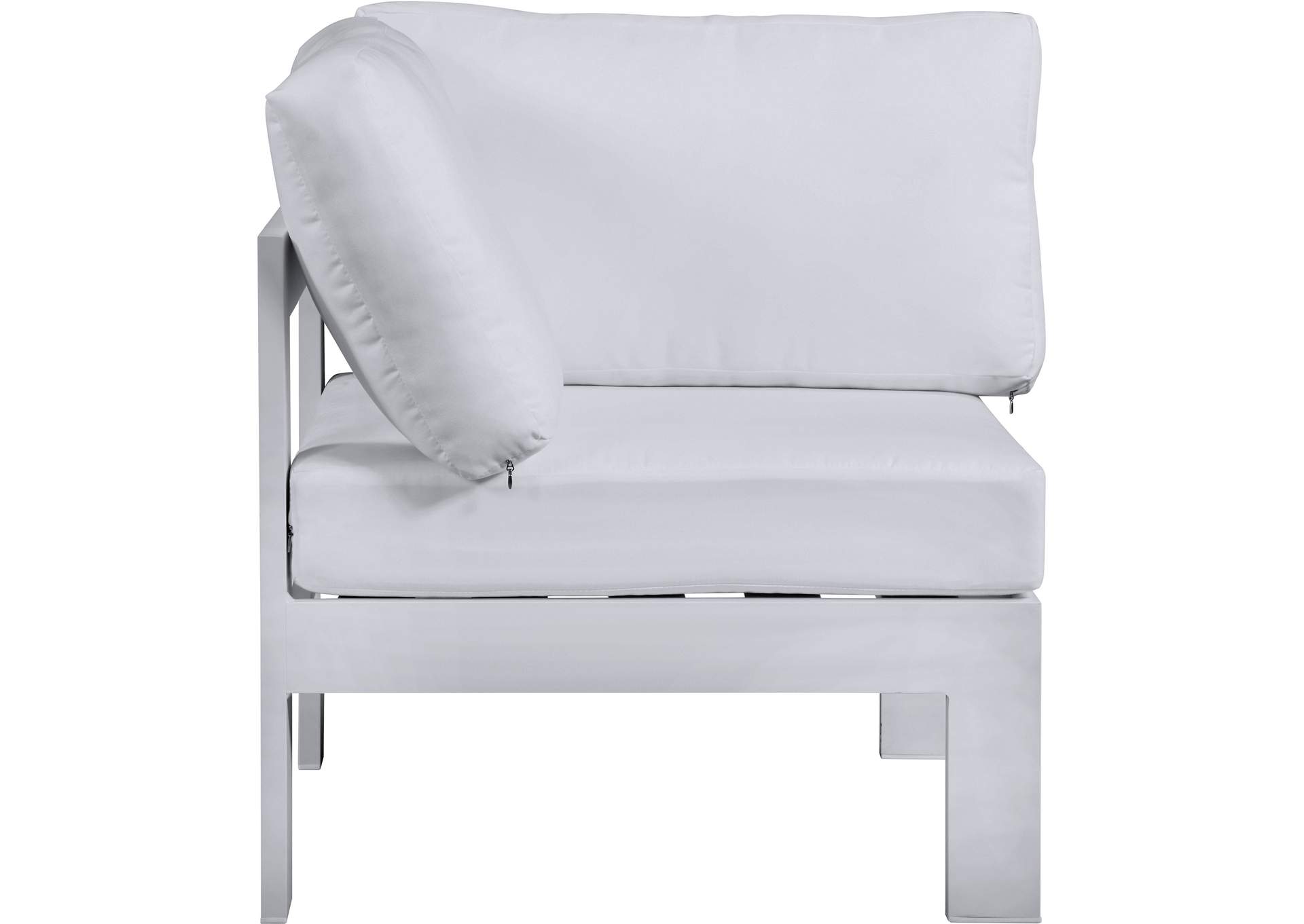 Nizuc White Waterproof Fabric Outdoor Patio Aluminum Corner Chair,Meridian Furniture