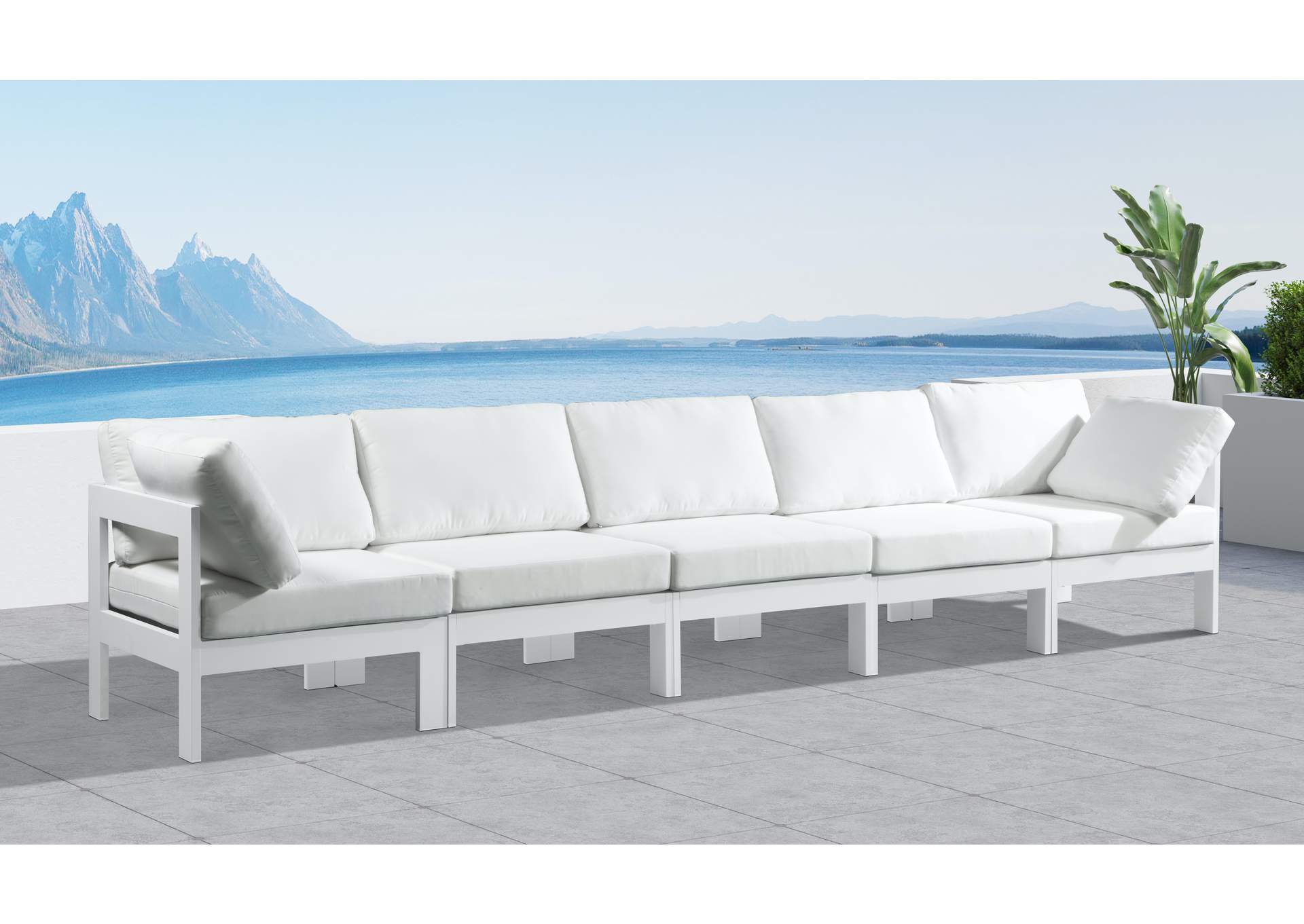 Nizuc White Water Resistant Fabric Outdoor Patio Modular Sofa,Meridian Furniture