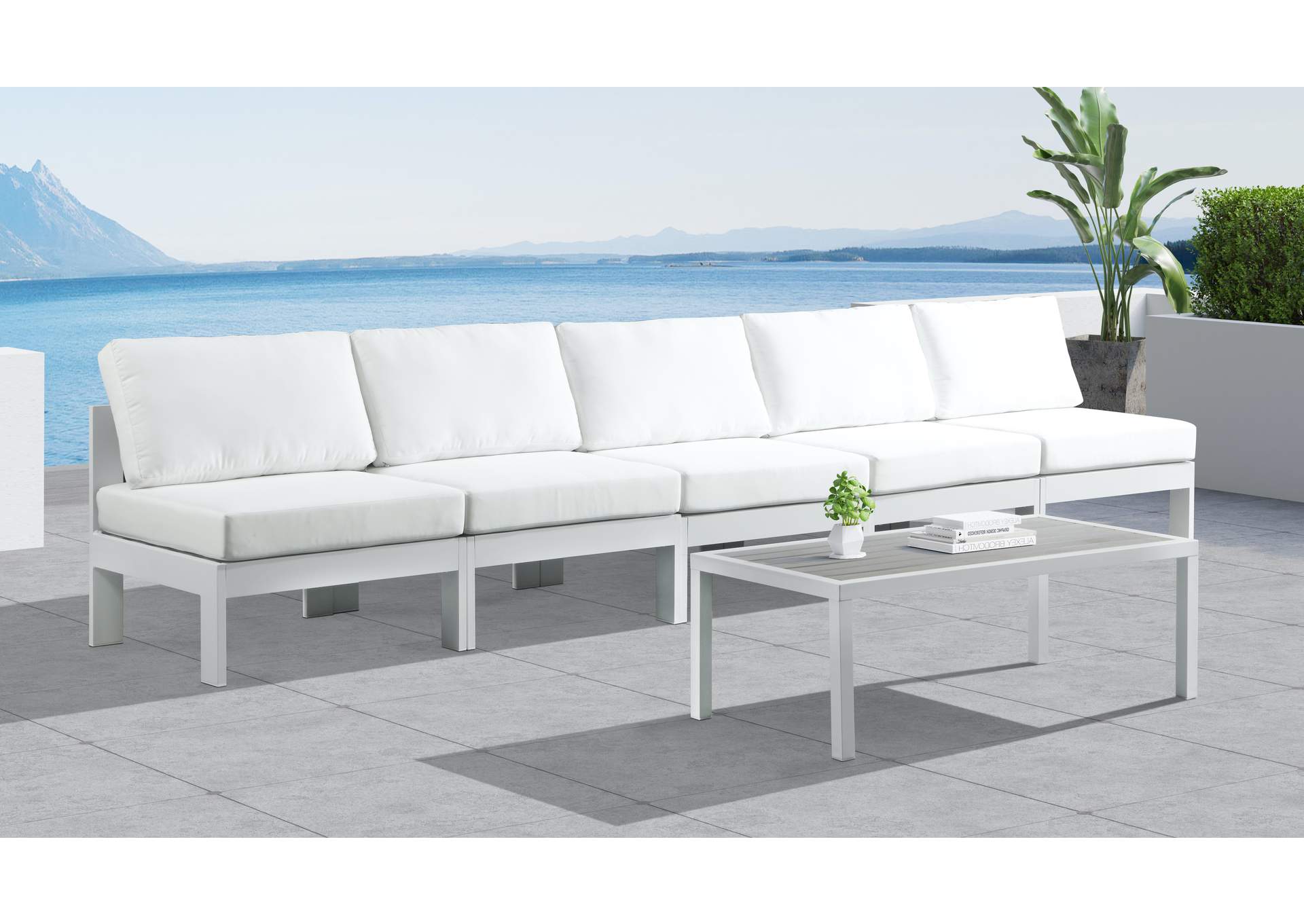 Nizuc White Water Resistant Fabric Outdoor Patio Modular Sofa,Meridian Furniture