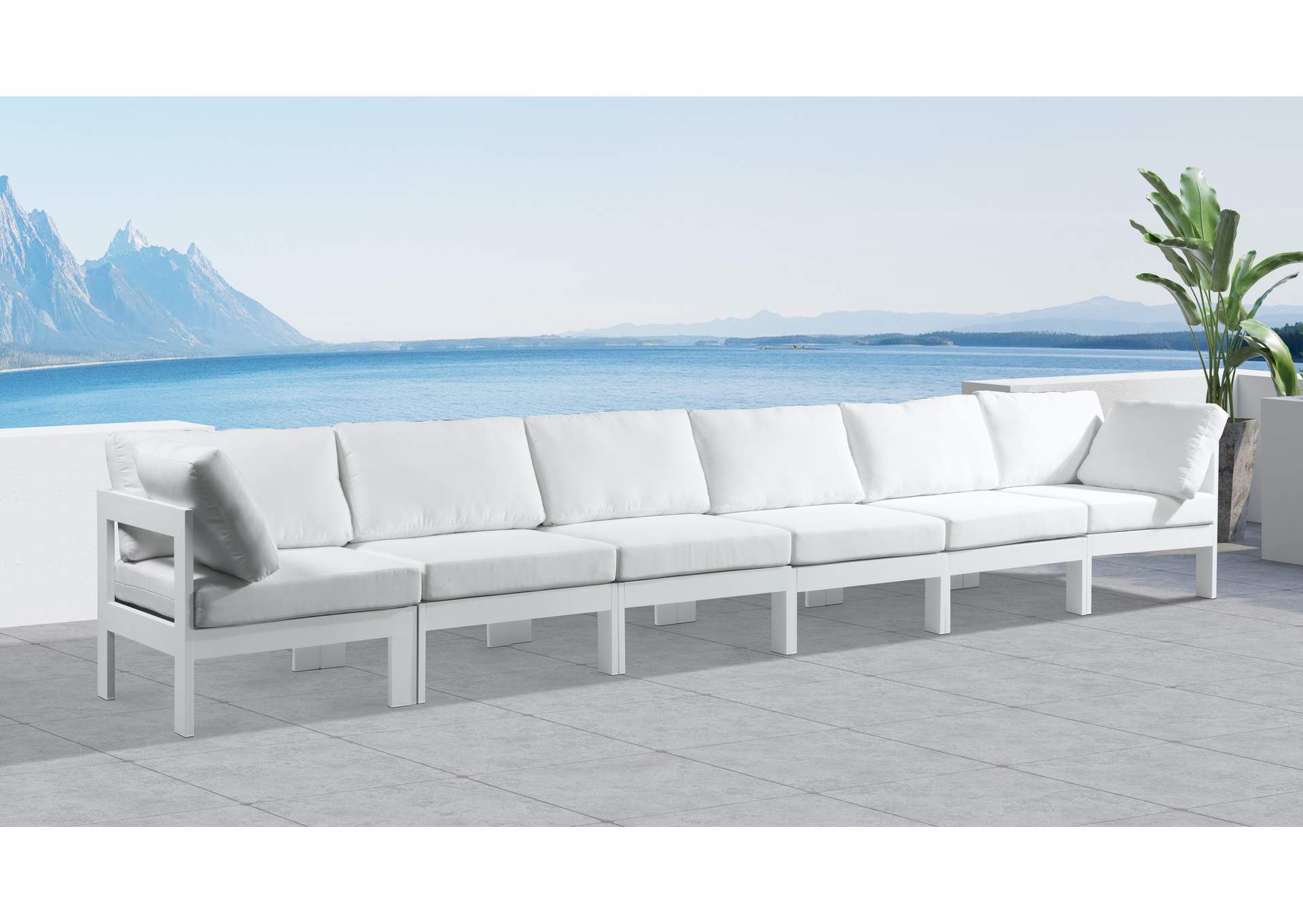 Nizuc White Water Resistant Fabric Outdoor Patio Modular Sofa,Meridian Furniture