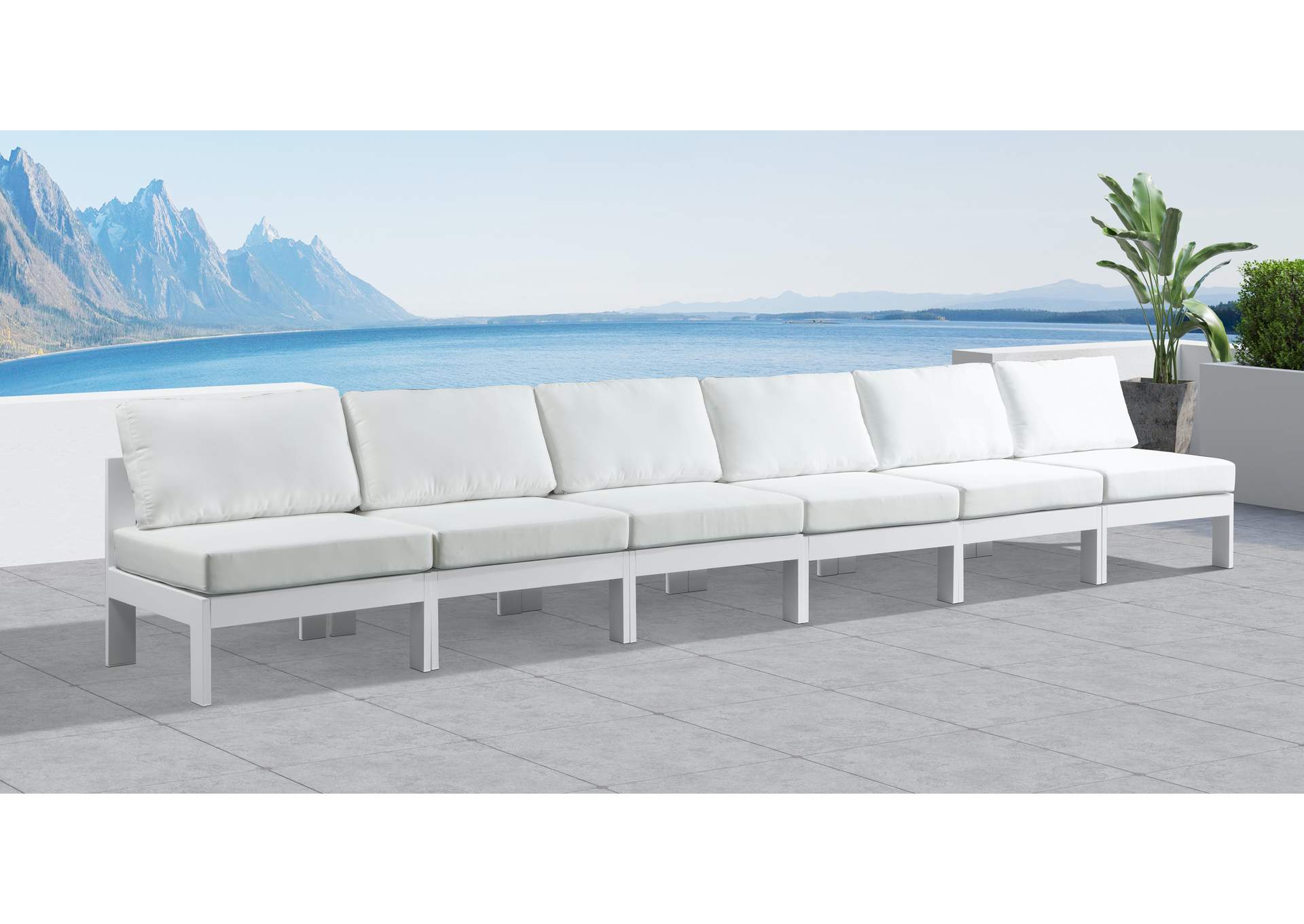 Nizuc White Water Resistant Fabric Outdoor Patio Modular Sofa,Meridian Furniture