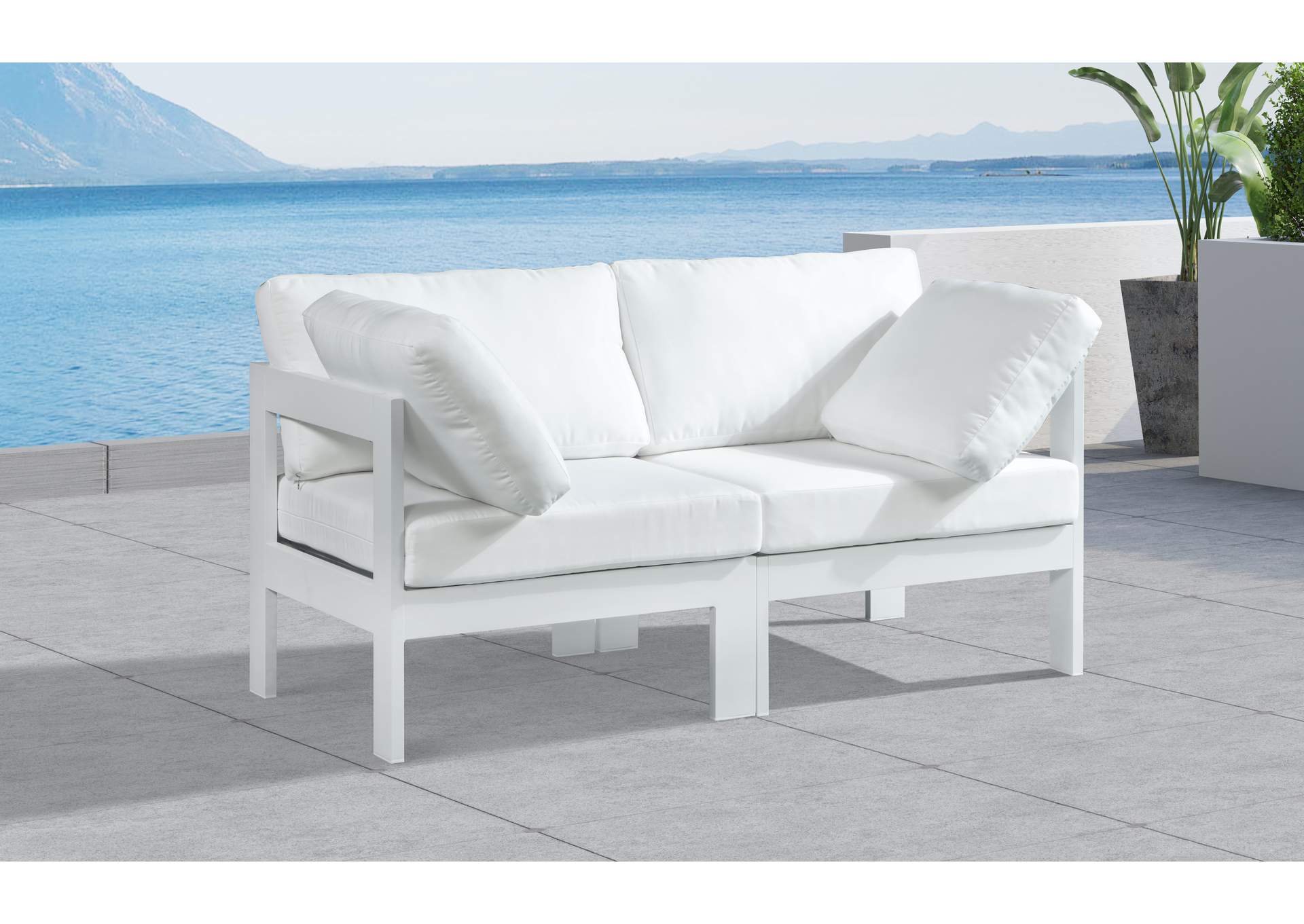 Nizuc White Water Resistant Fabric Outdoor Patio Modular Sofa,Meridian Furniture