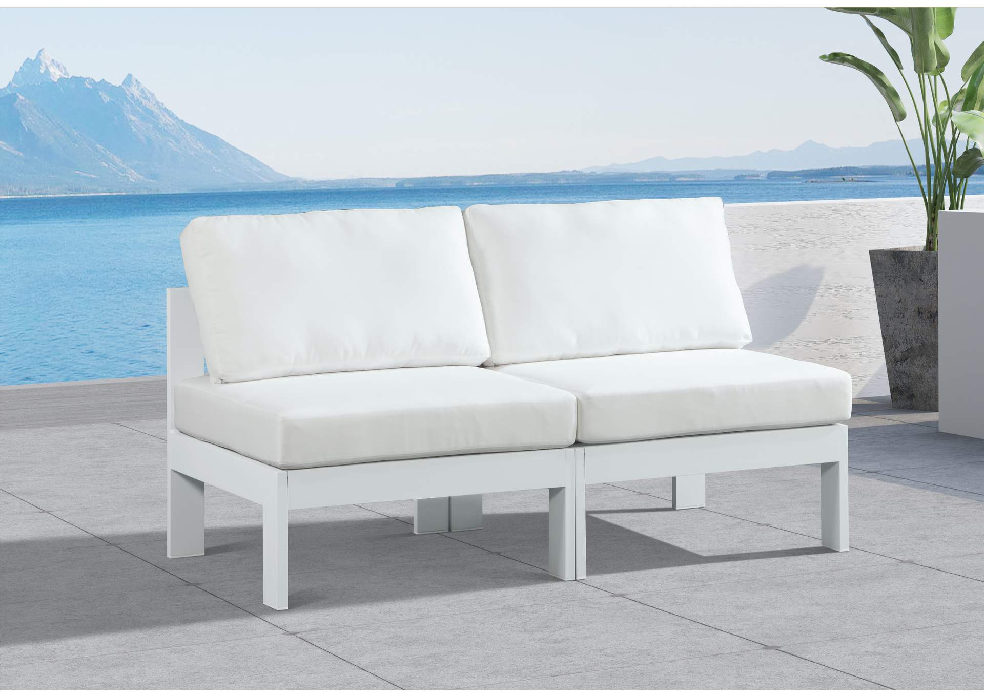 Nizuc White Water Resistant Fabric Outdoor Patio Modular Sofa,Meridian Furniture