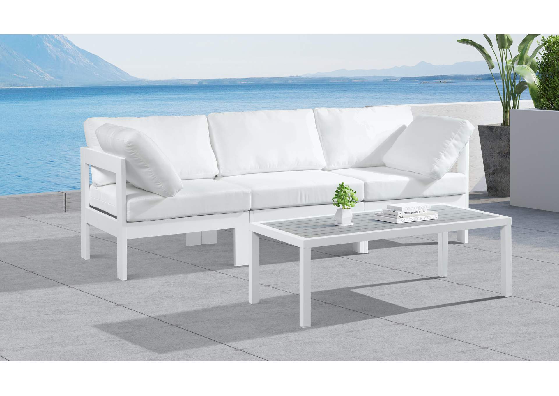 Nizuc White Water Resistant Fabric Outdoor Patio Modular Sofa,Meridian Furniture