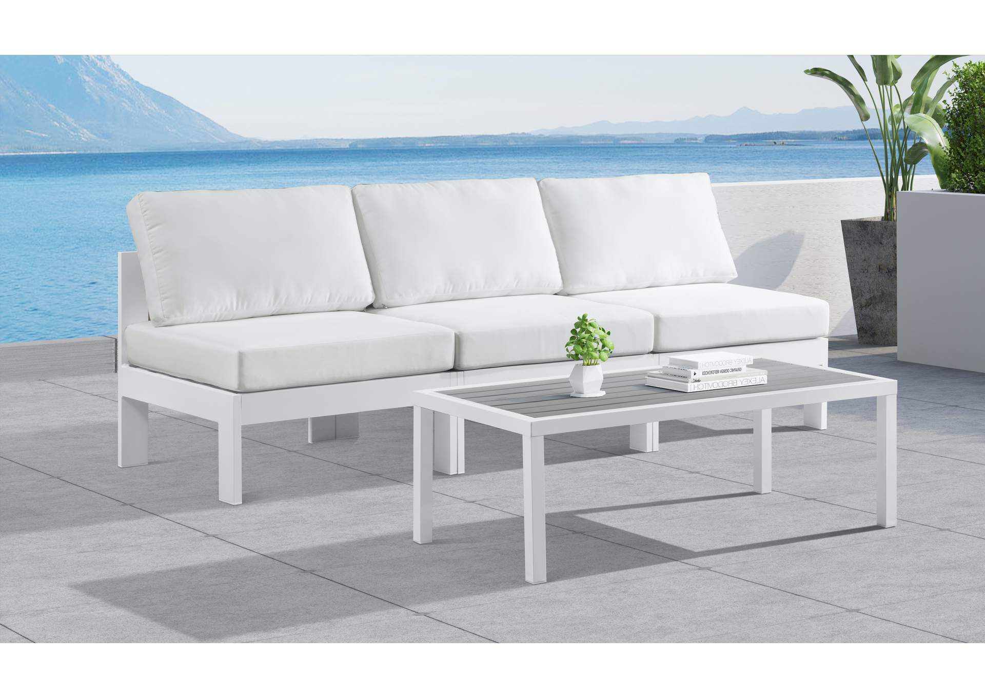 Nizuc White Water Resistant Fabric Outdoor Patio Modular Sofa,Meridian Furniture