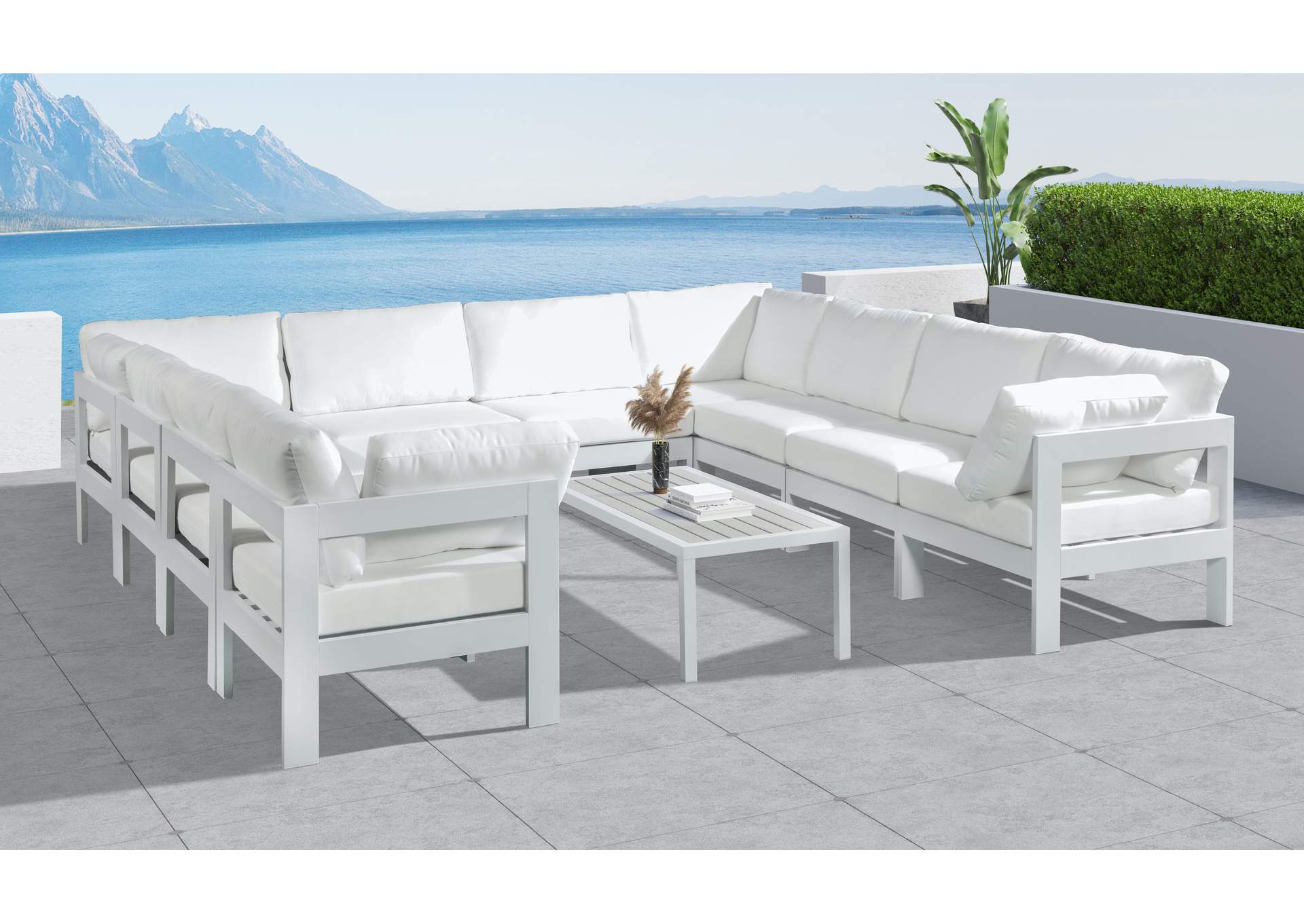 Nizuc White Water Resistant Fabric Outdoor Patio Modular Sectional,Meridian Furniture