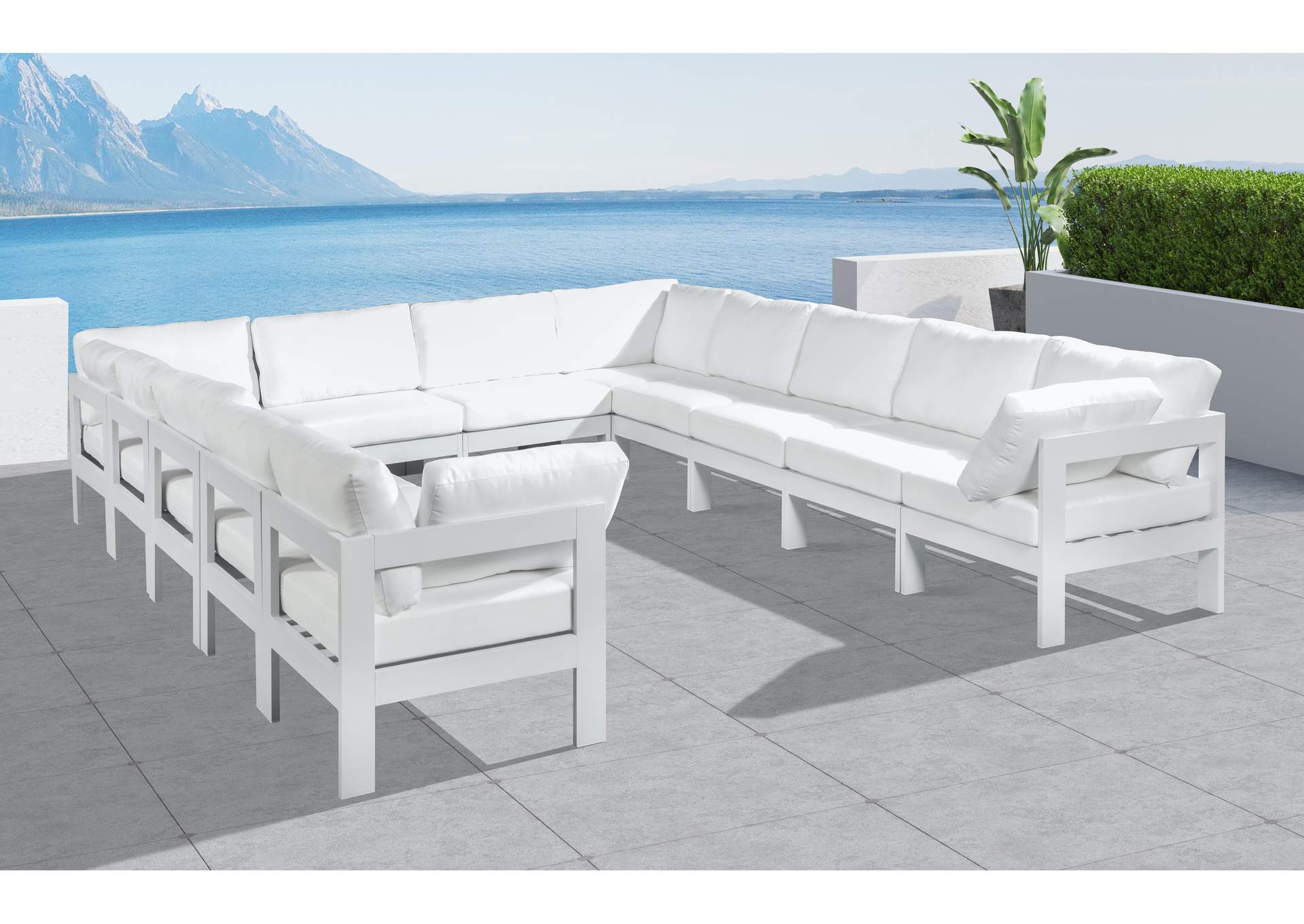 Nizuc White Water Resistant Fabric Outdoor Patio Modular Sectional,Meridian Furniture