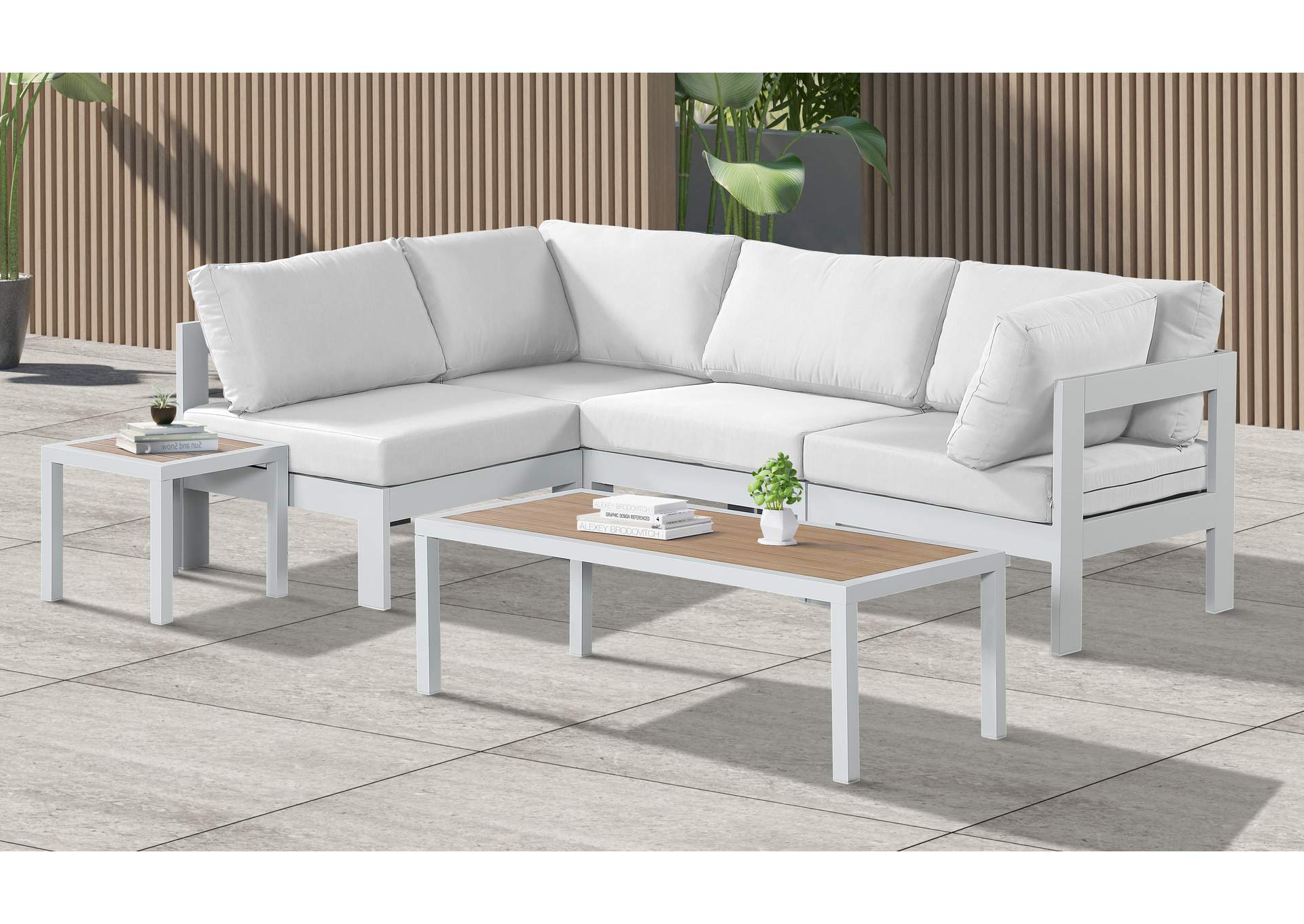 Nizuc White Water Resistant Fabric Outdoor Patio Modular Sectional,Meridian Furniture