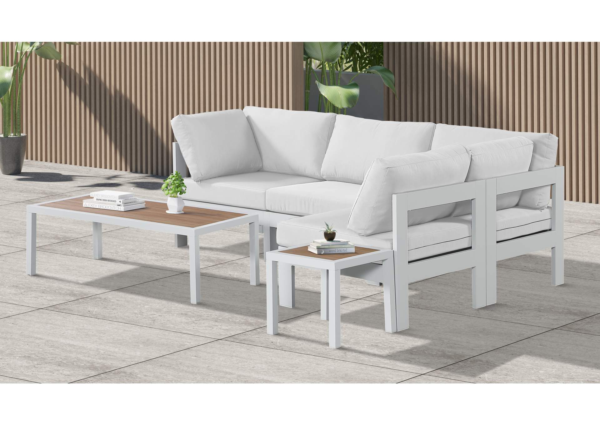 Nizuc White Water Resistant Fabric Outdoor Patio Modular Sectional,Meridian Furniture