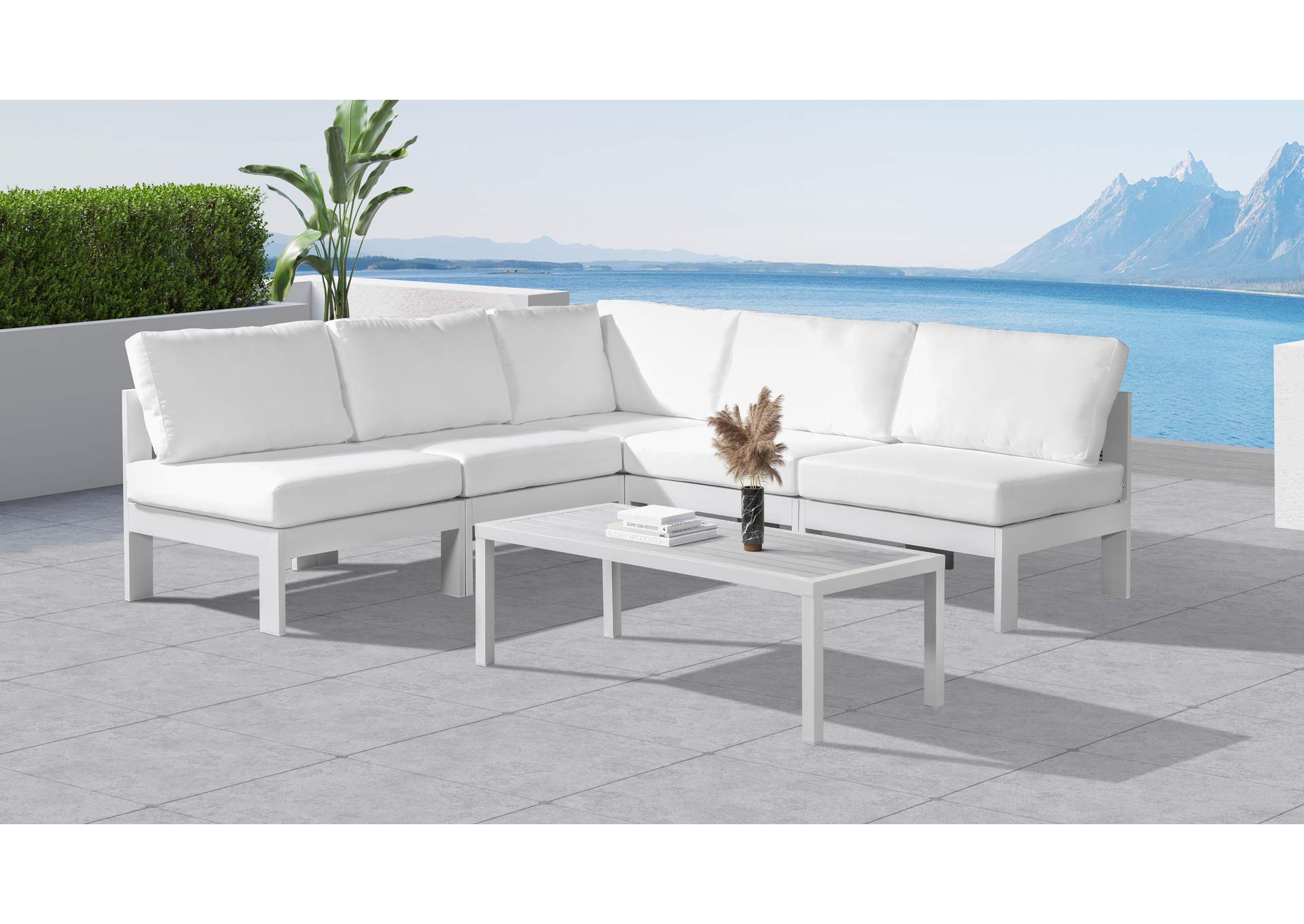 Nizuc White Water Resistant Fabric Outdoor Patio Modular Sectional,Meridian Furniture