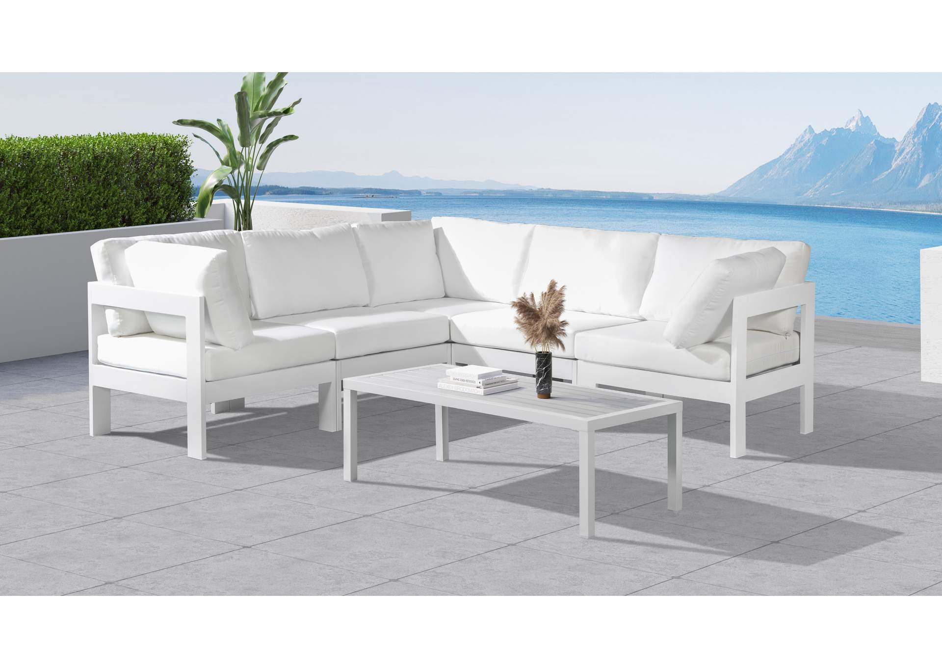 Nizuc White Water Resistant Fabric Outdoor Patio Modular Sectional,Meridian Furniture