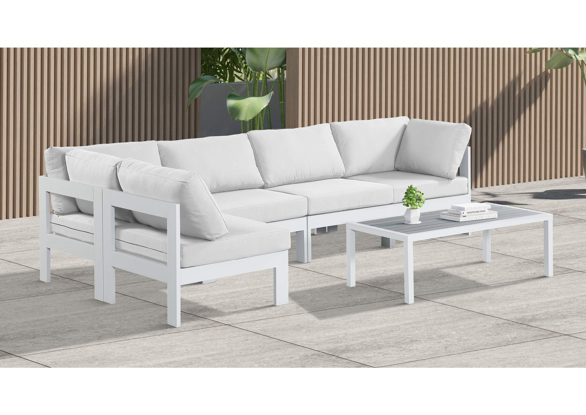 Nizuc White Water Resistant Fabric Outdoor Patio Modular Sectional,Meridian Furniture