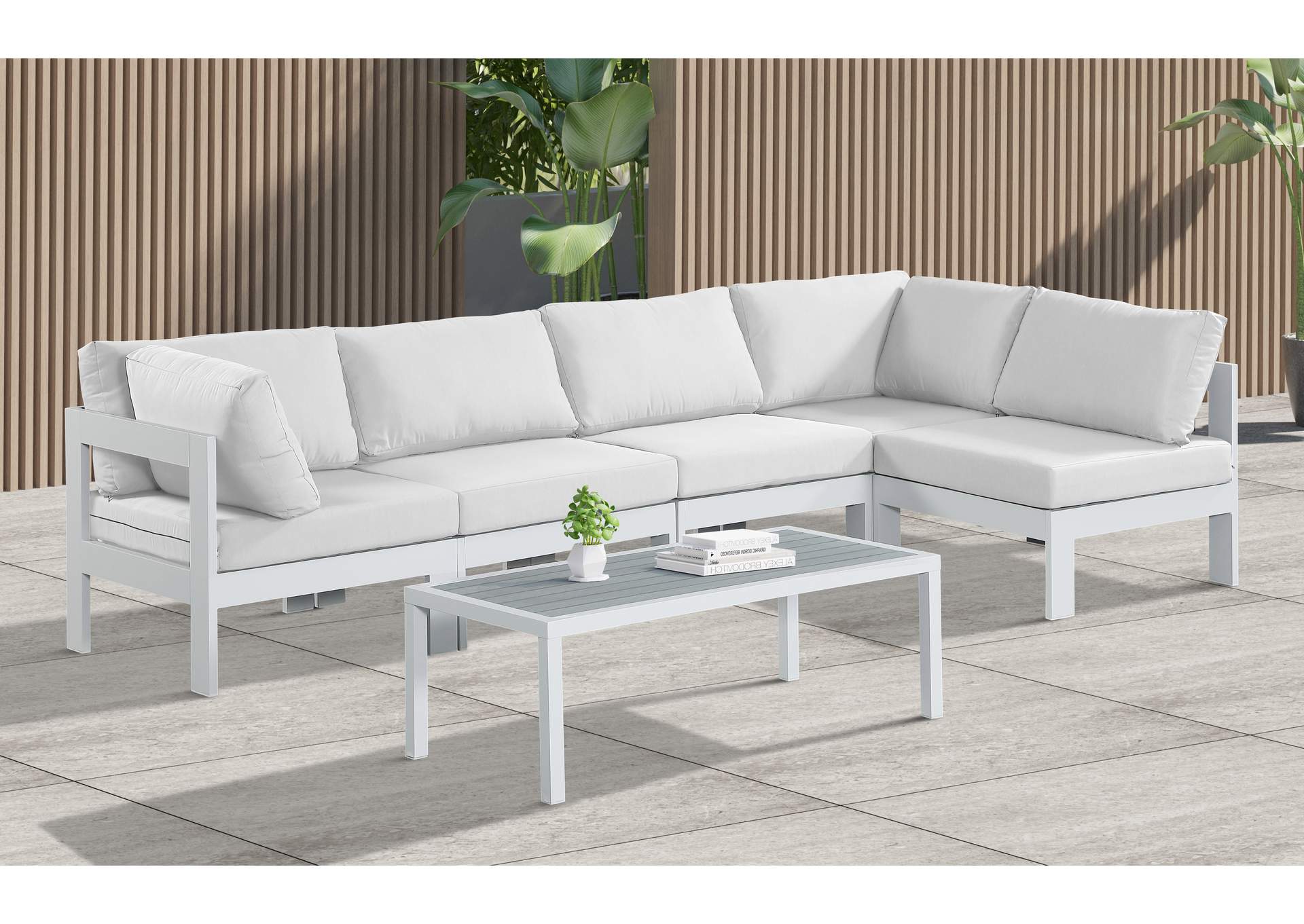 Nizuc White Water Resistant Fabric Outdoor Patio Modular Sectional,Meridian Furniture