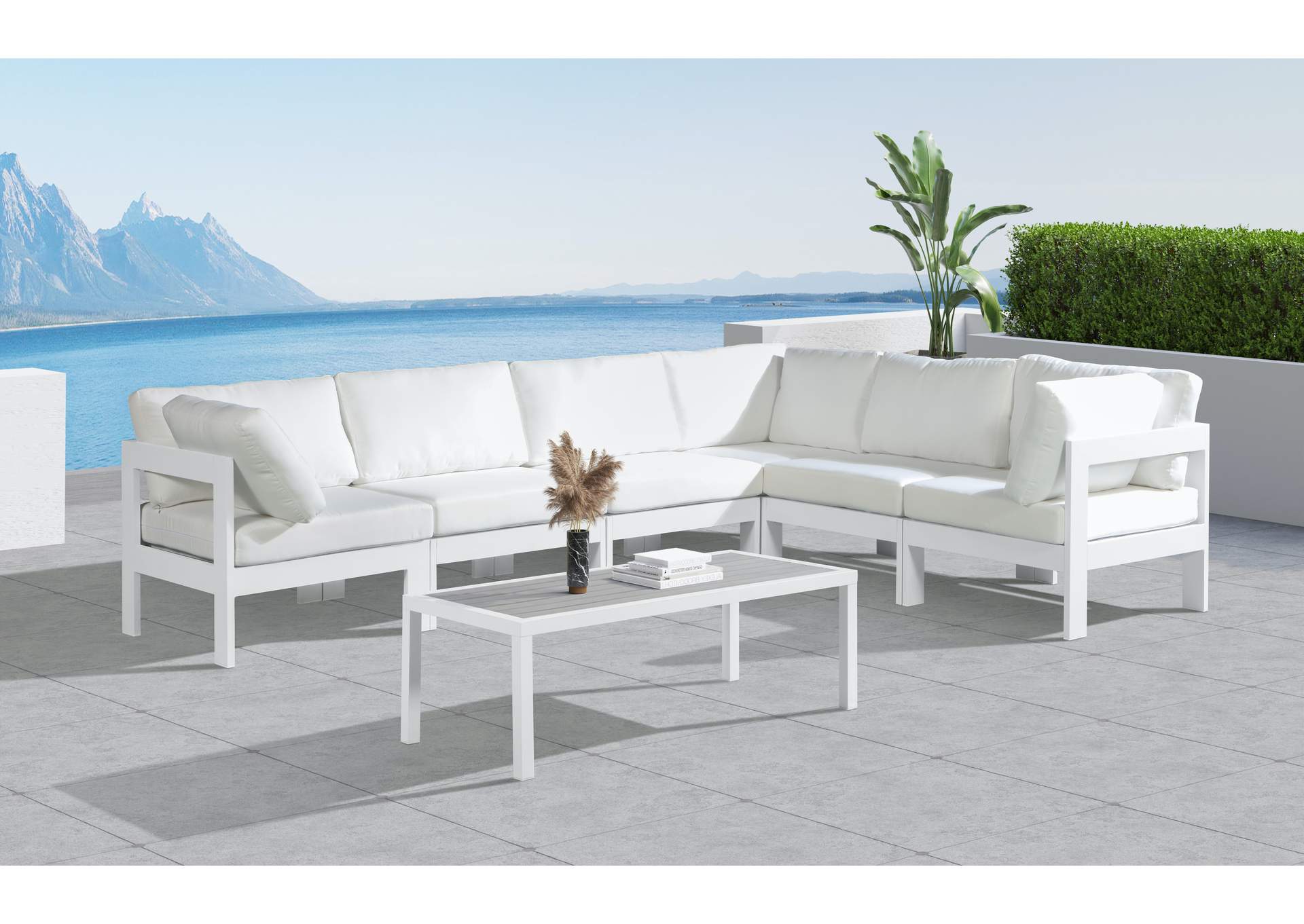 Nizuc White Water Resistant Fabric Outdoor Patio Modular Sectional,Meridian Furniture