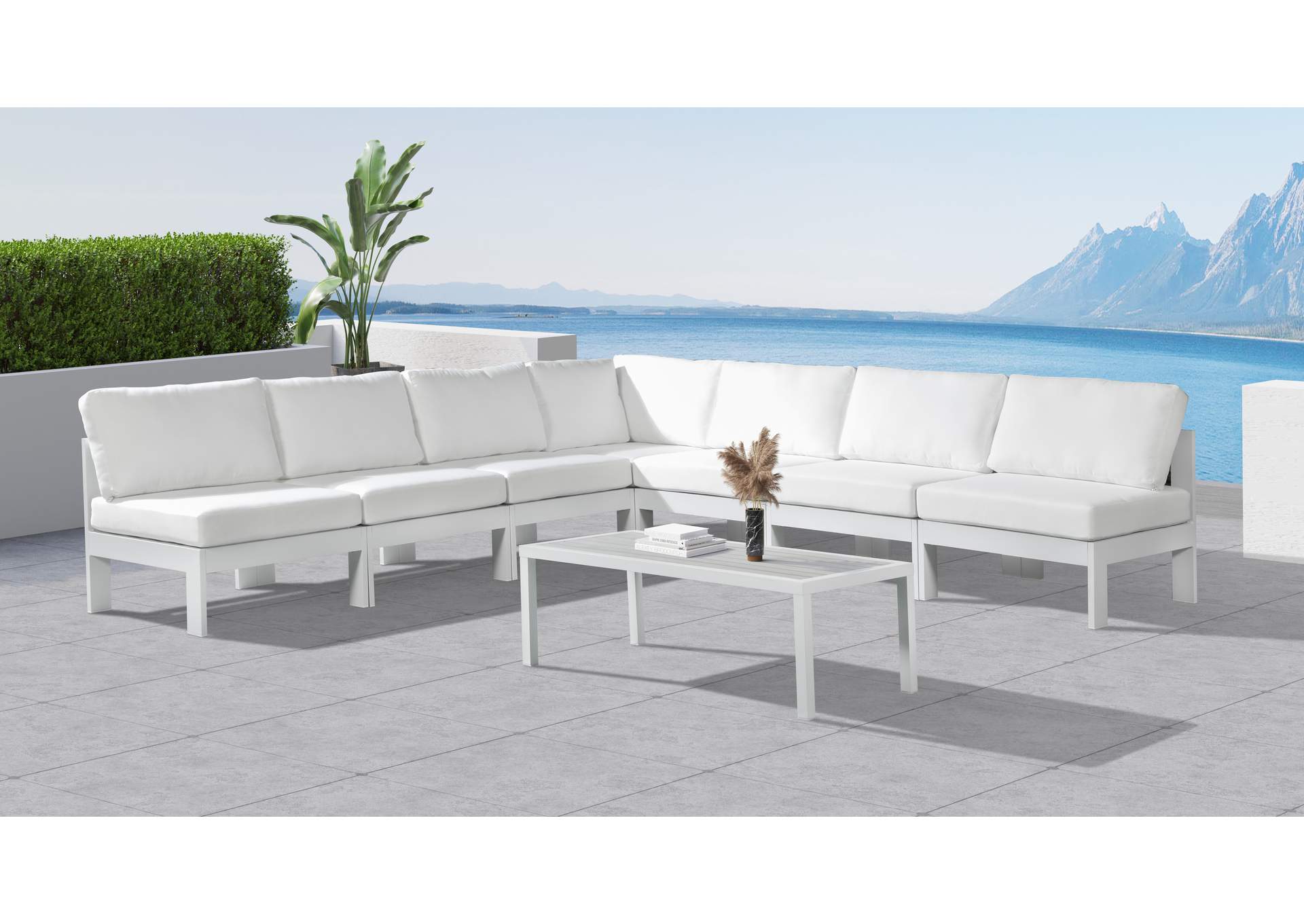 Nizuc White Water Resistant Fabric Outdoor Patio Modular Sectional,Meridian Furniture