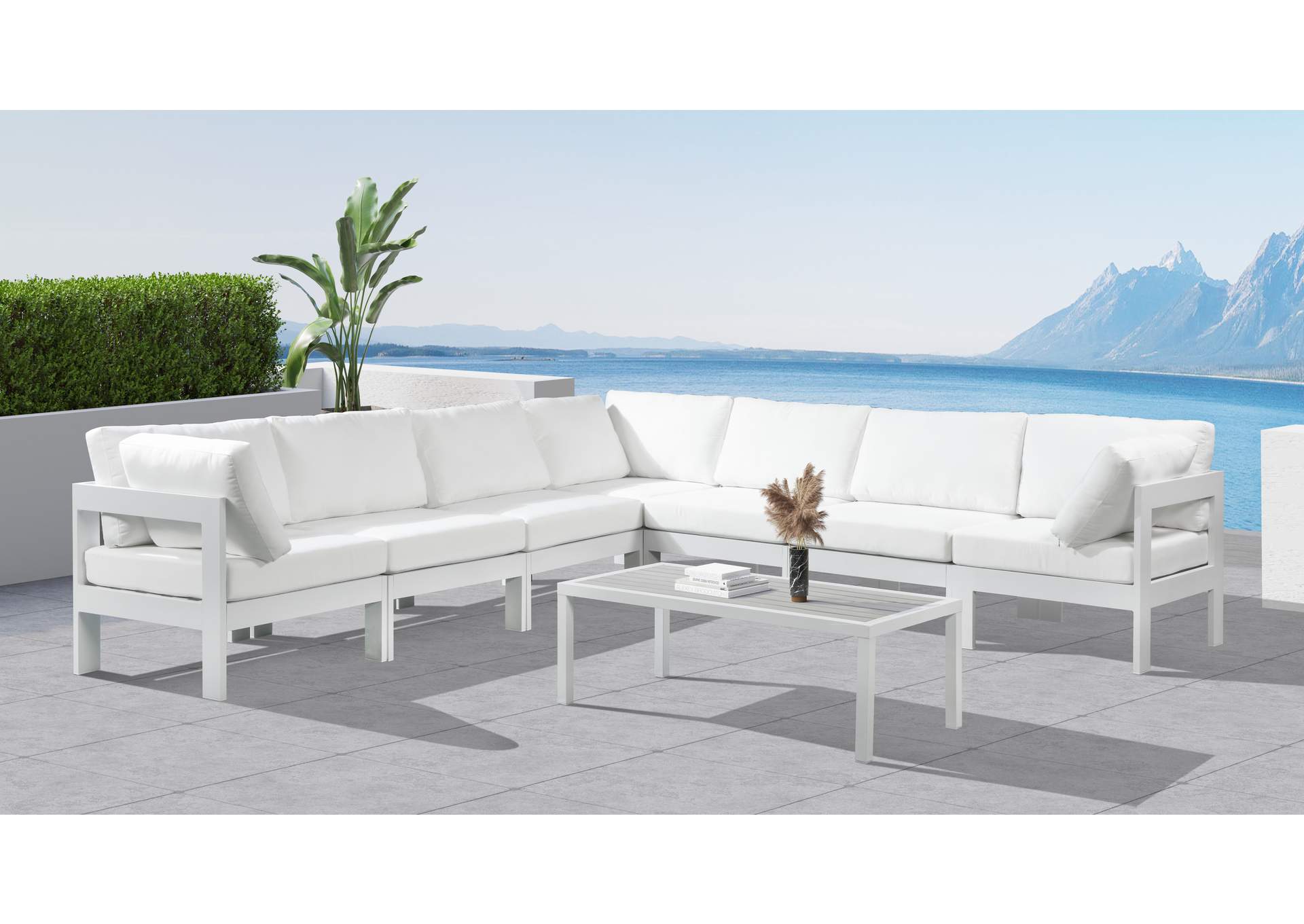 Nizuc White Water Resistant Fabric Outdoor Patio Modular Sectional,Meridian Furniture