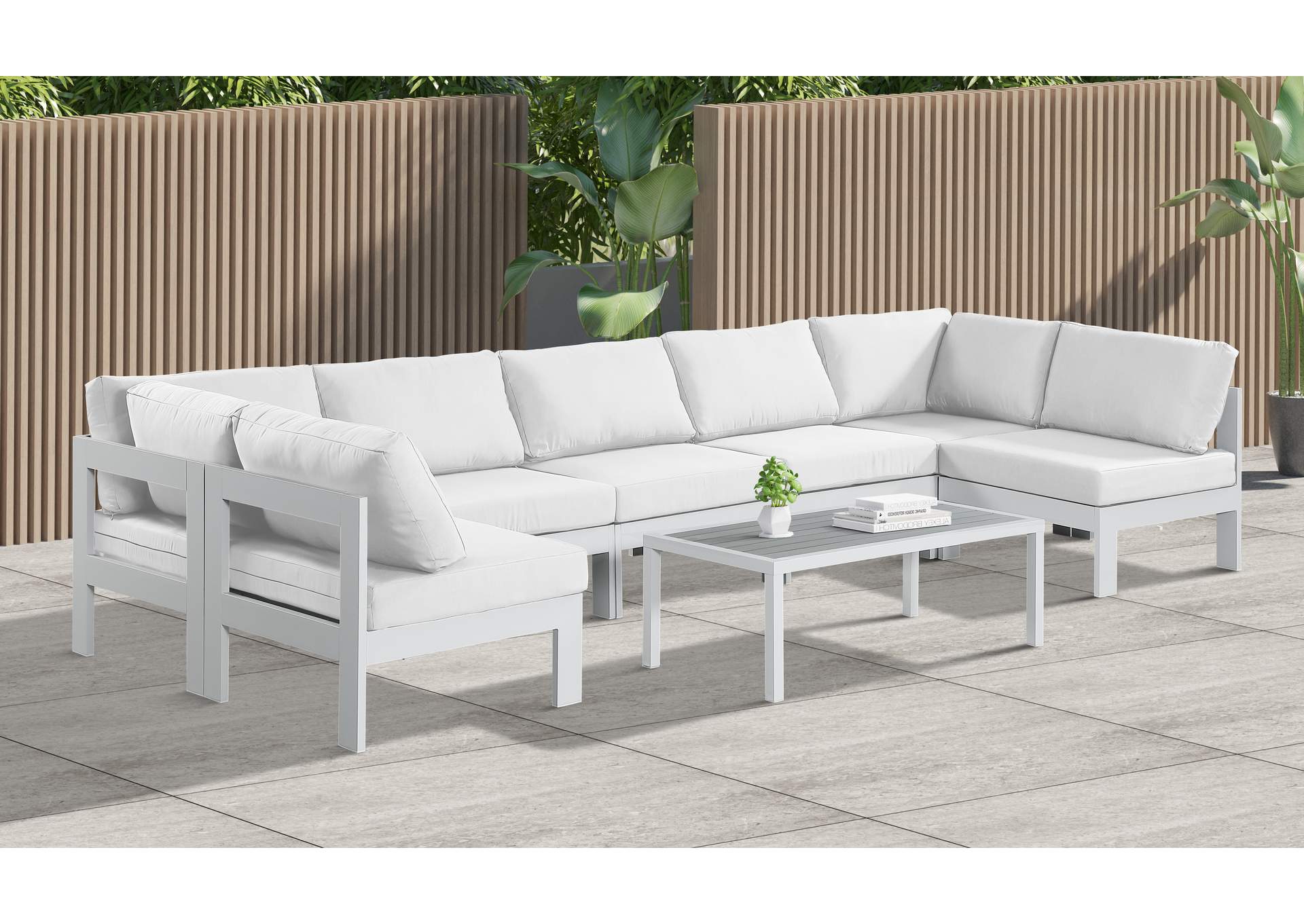 Nizuc White Water Resistant Fabric Outdoor Patio Modular Sectional,Meridian Furniture