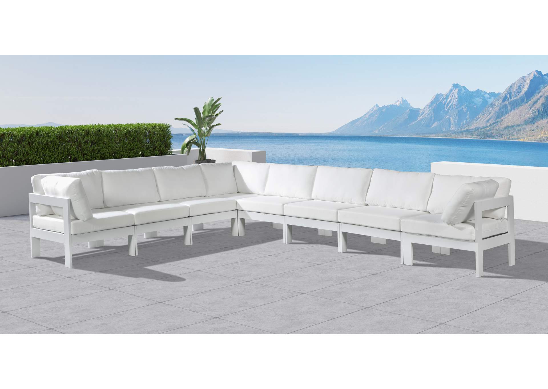 Nizuc White Water Resistant Fabric Outdoor Patio Modular Sectional,Meridian Furniture