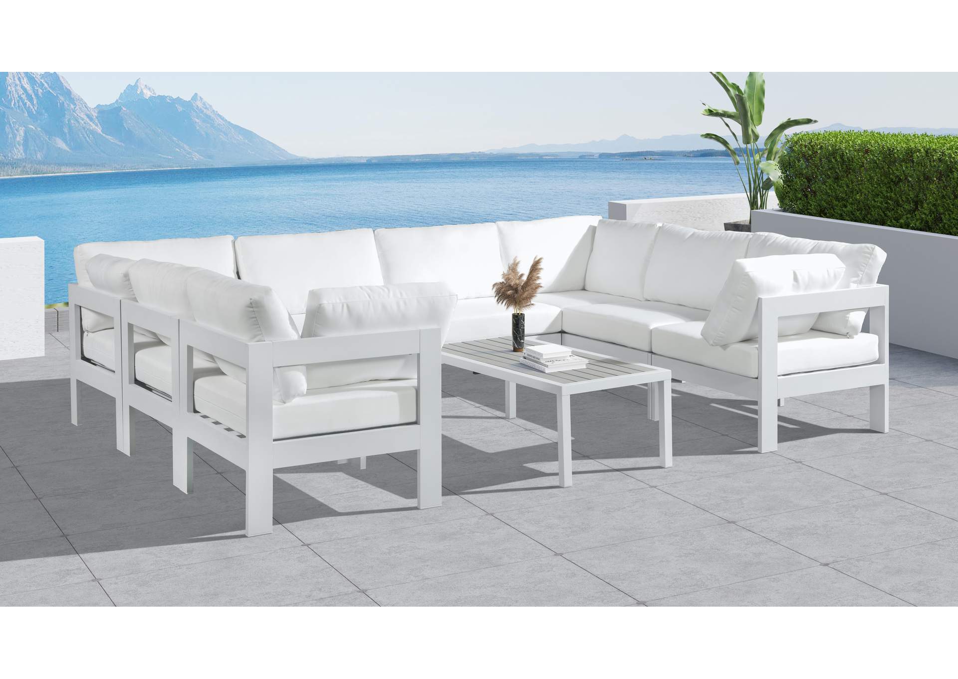 Nizuc White Water Resistant Fabric Outdoor Patio Modular Sectional,Meridian Furniture