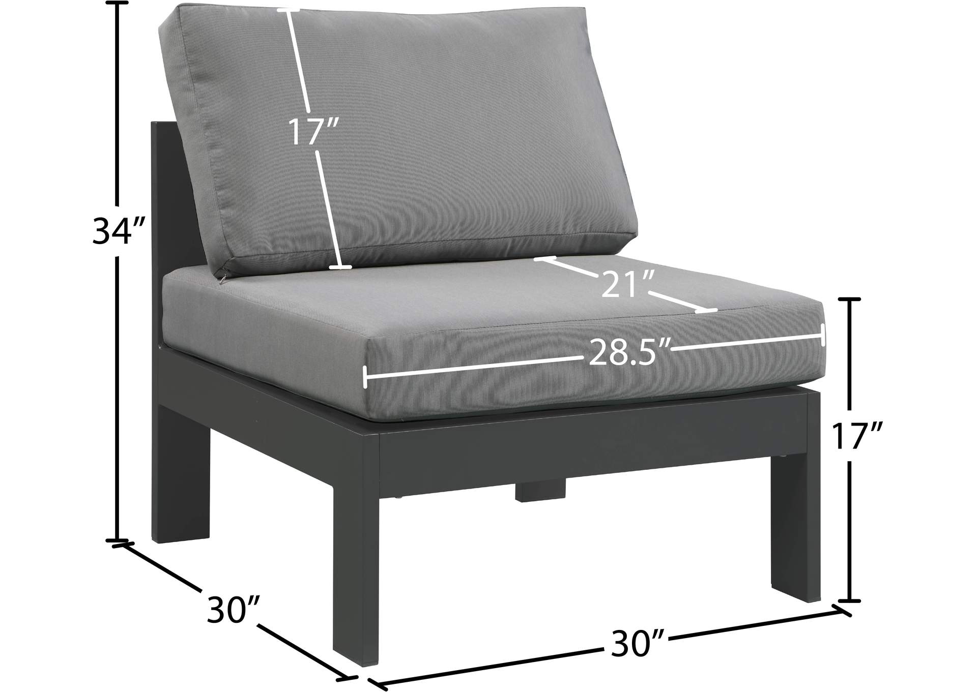 Nizuc Grey Waterproof Fabric Outdoor Patio Aluminum Armless Chair,Meridian Furniture