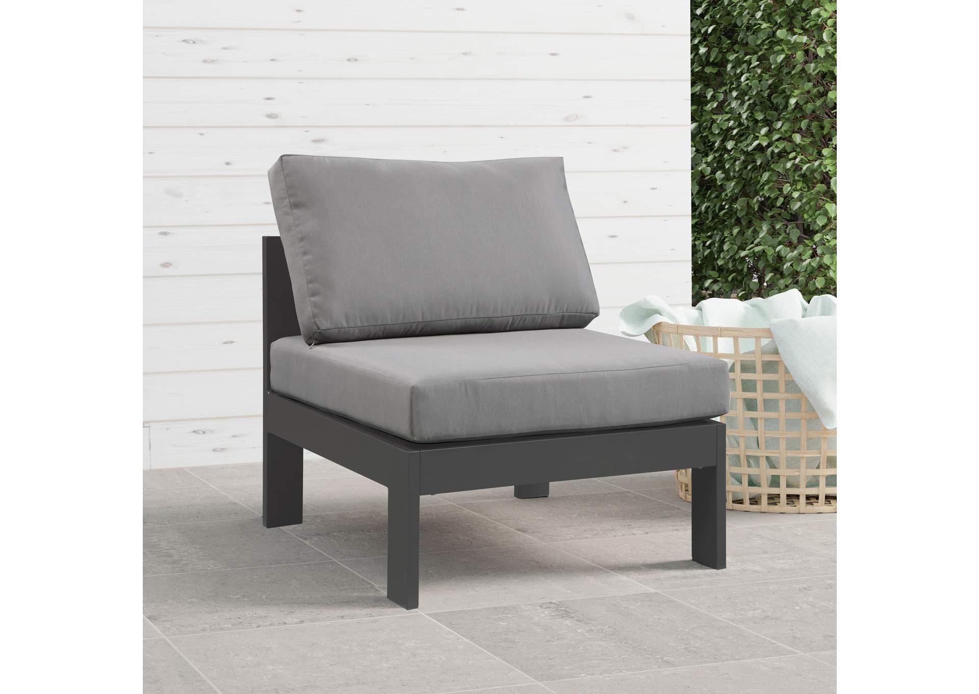 Nizuc Grey Waterproof Fabric Outdoor Patio Aluminum Armless Chair,Meridian Furniture