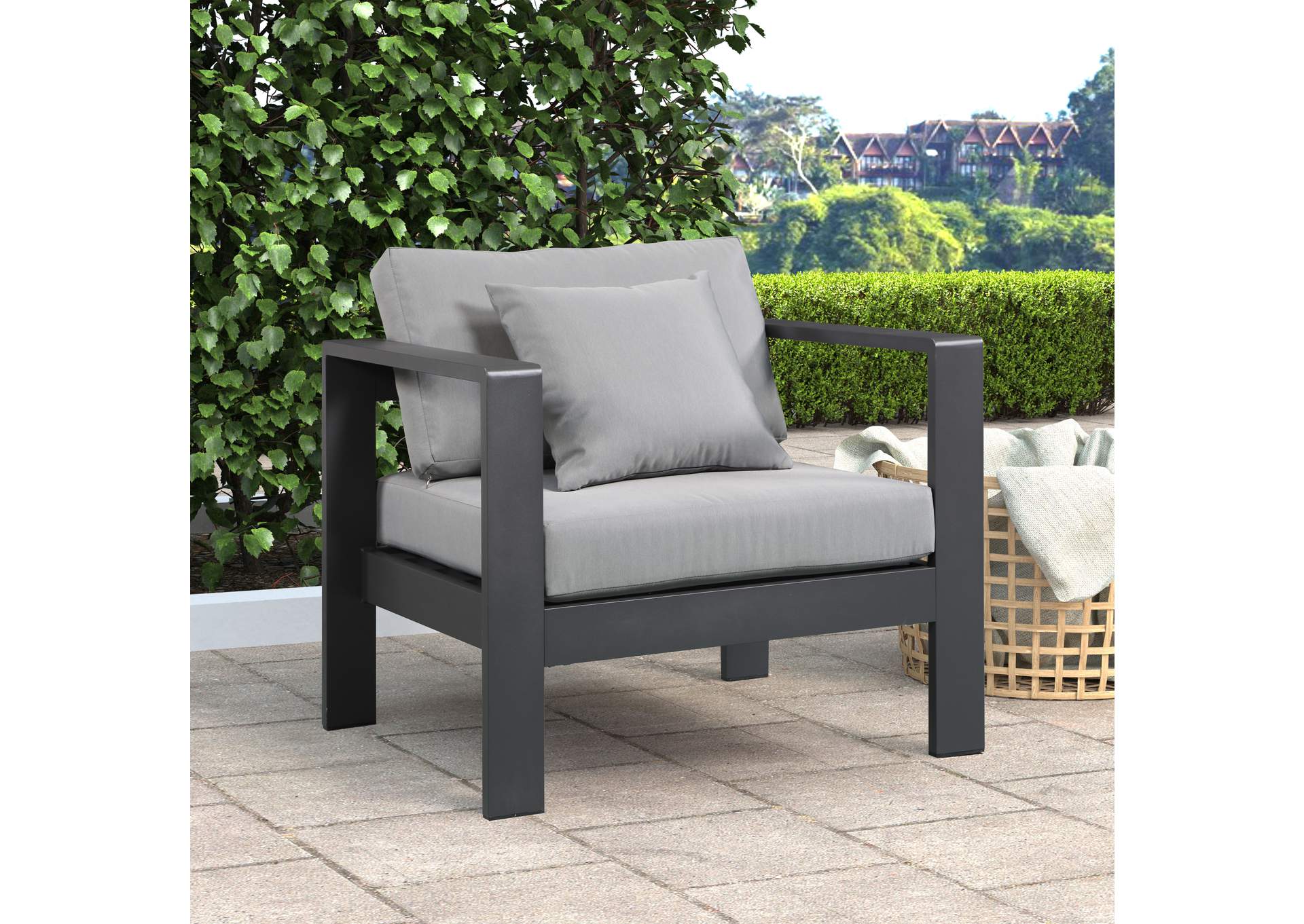 Nizuc Grey Water Resistant Fabric Outdoor Patio Aluminum Arm Chair,Meridian Furniture