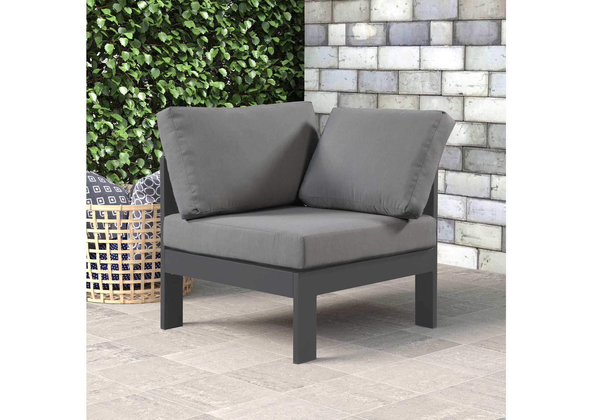 Nizuc Grey Waterproof Fabric Outdoor Patio Aluminum Corner Chair,Meridian Furniture