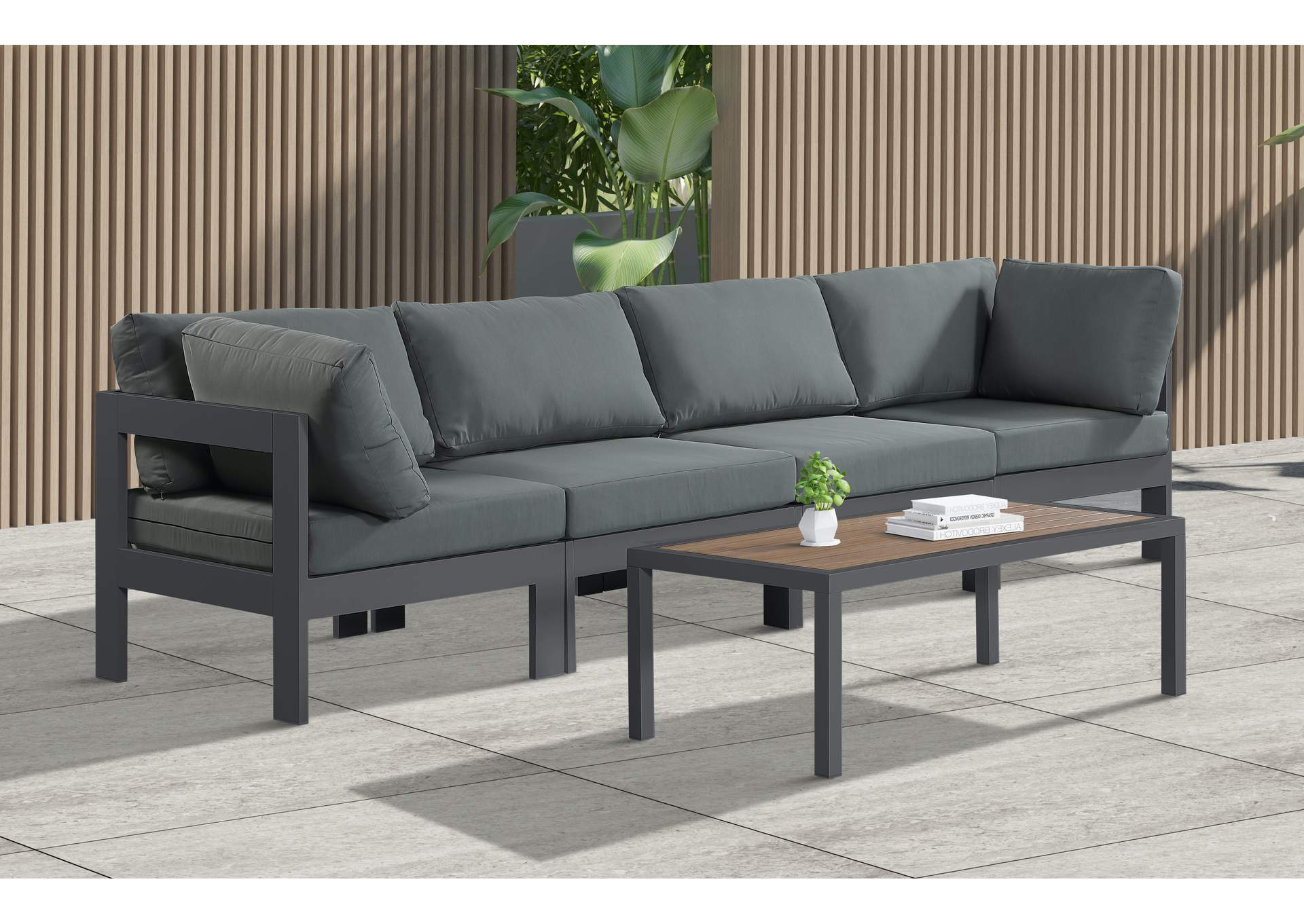 Nizuc Grey Water Resistant Fabric Outdoor Patio Modular Sofa,Meridian Furniture