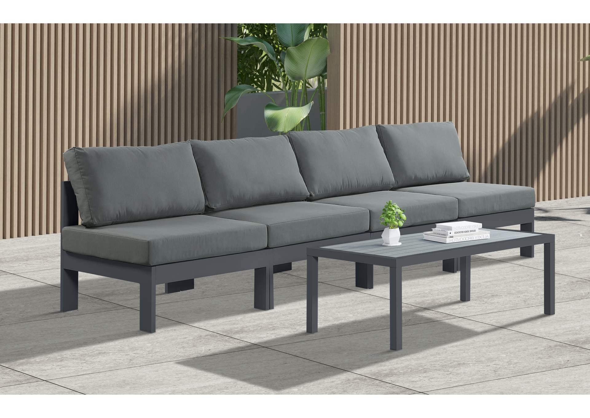 Nizuc Grey Water Resistant Fabric Outdoor Patio Modular Sofa,Meridian Furniture