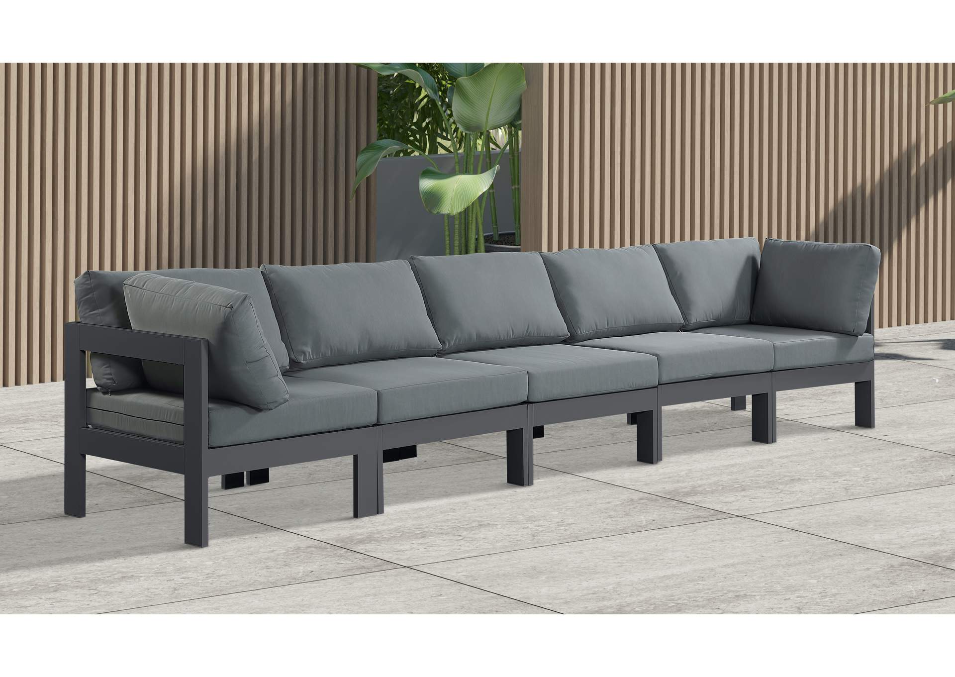 Nizuc Grey Water Resistant Fabric Outdoor Patio Modular Sofa,Meridian Furniture