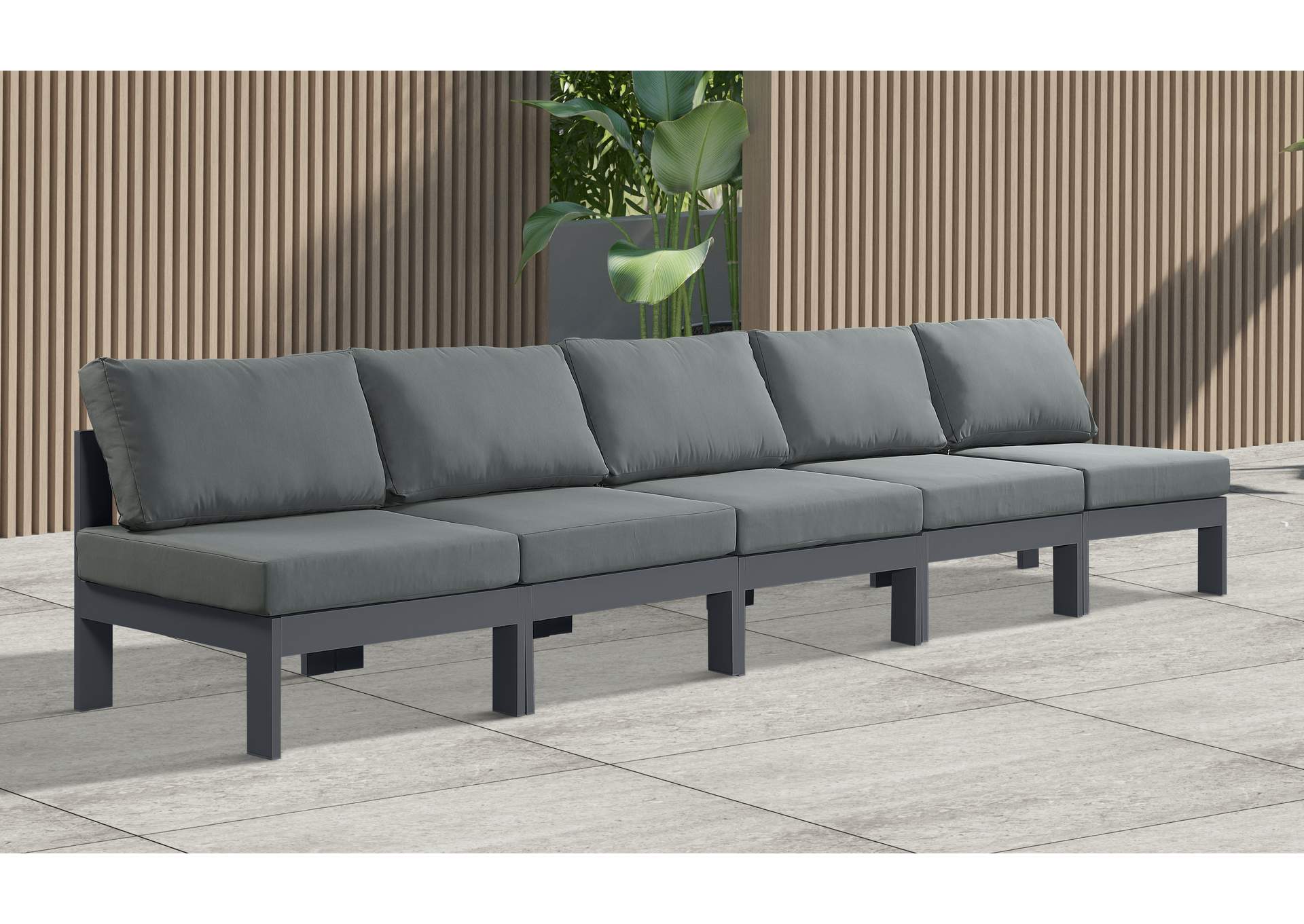 Nizuc Grey Water Resistant Fabric Outdoor Patio Modular Sofa,Meridian Furniture