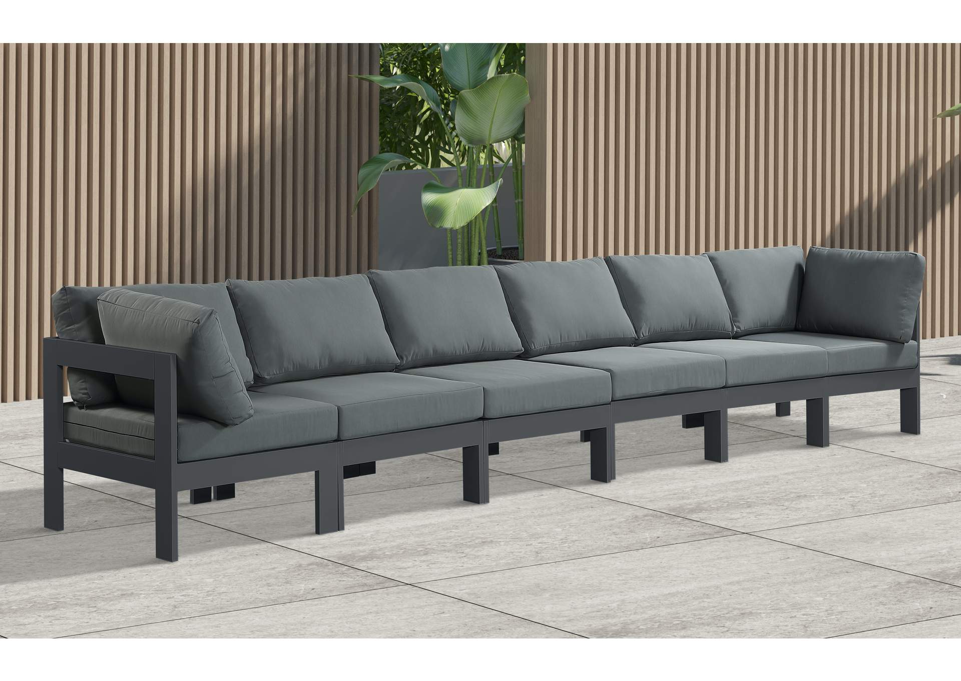 Nizuc Grey Water Resistant Fabric Outdoor Patio Modular Sofa,Meridian Furniture