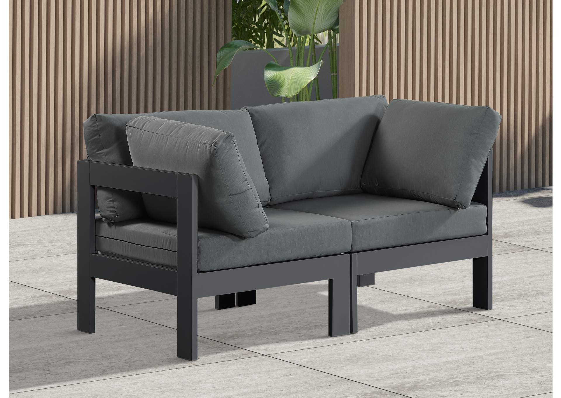 Nizuc Grey Water Resistant Fabric Outdoor Patio Modular Sofa,Meridian Furniture