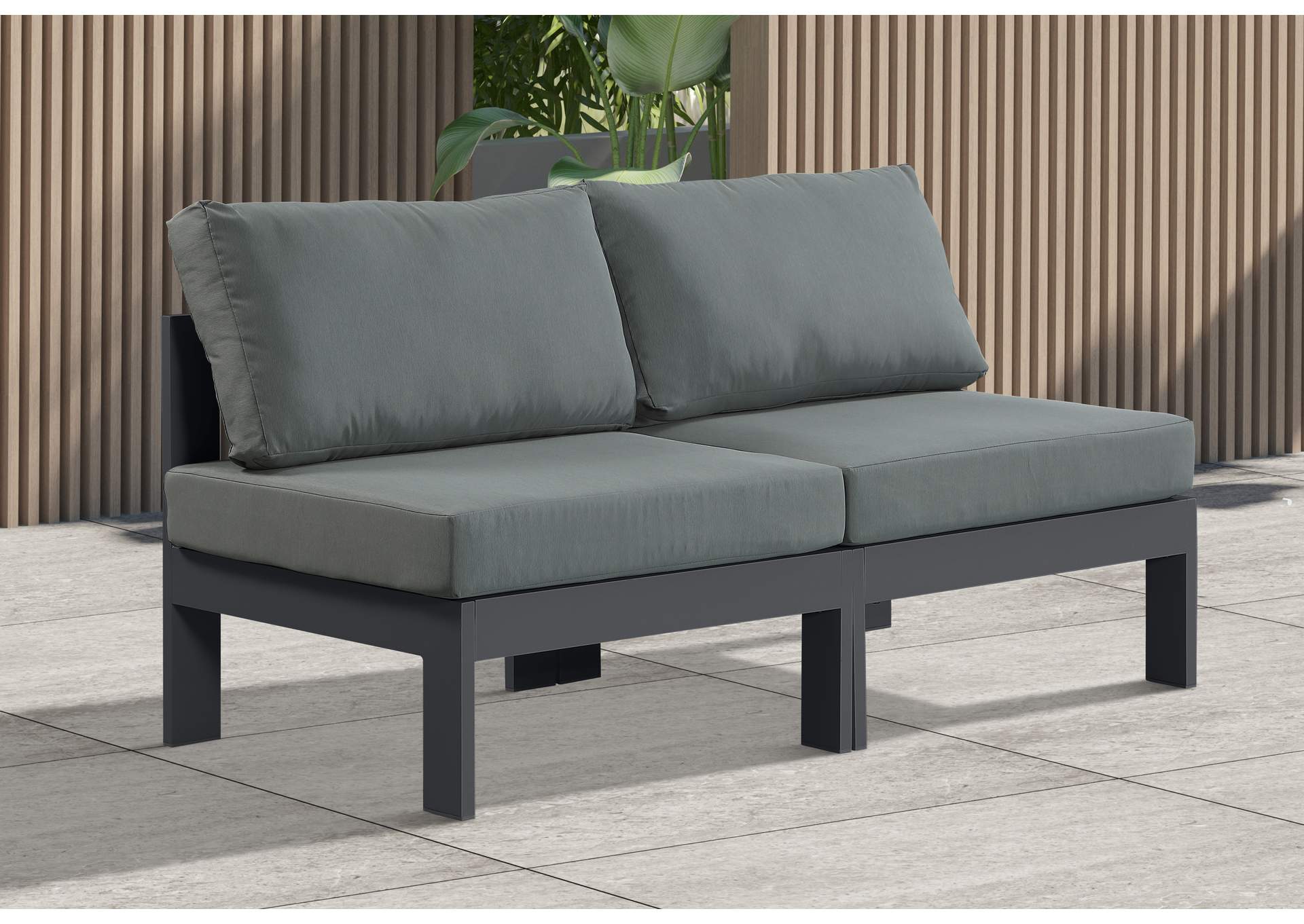 Nizuc Grey Water Resistant Fabric Outdoor Patio Modular Sofa,Meridian Furniture