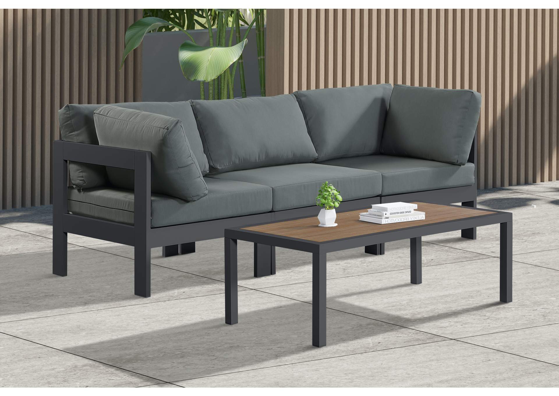 Nizuc Grey Water Resistant Fabric Outdoor Patio Modular Sofa,Meridian Furniture