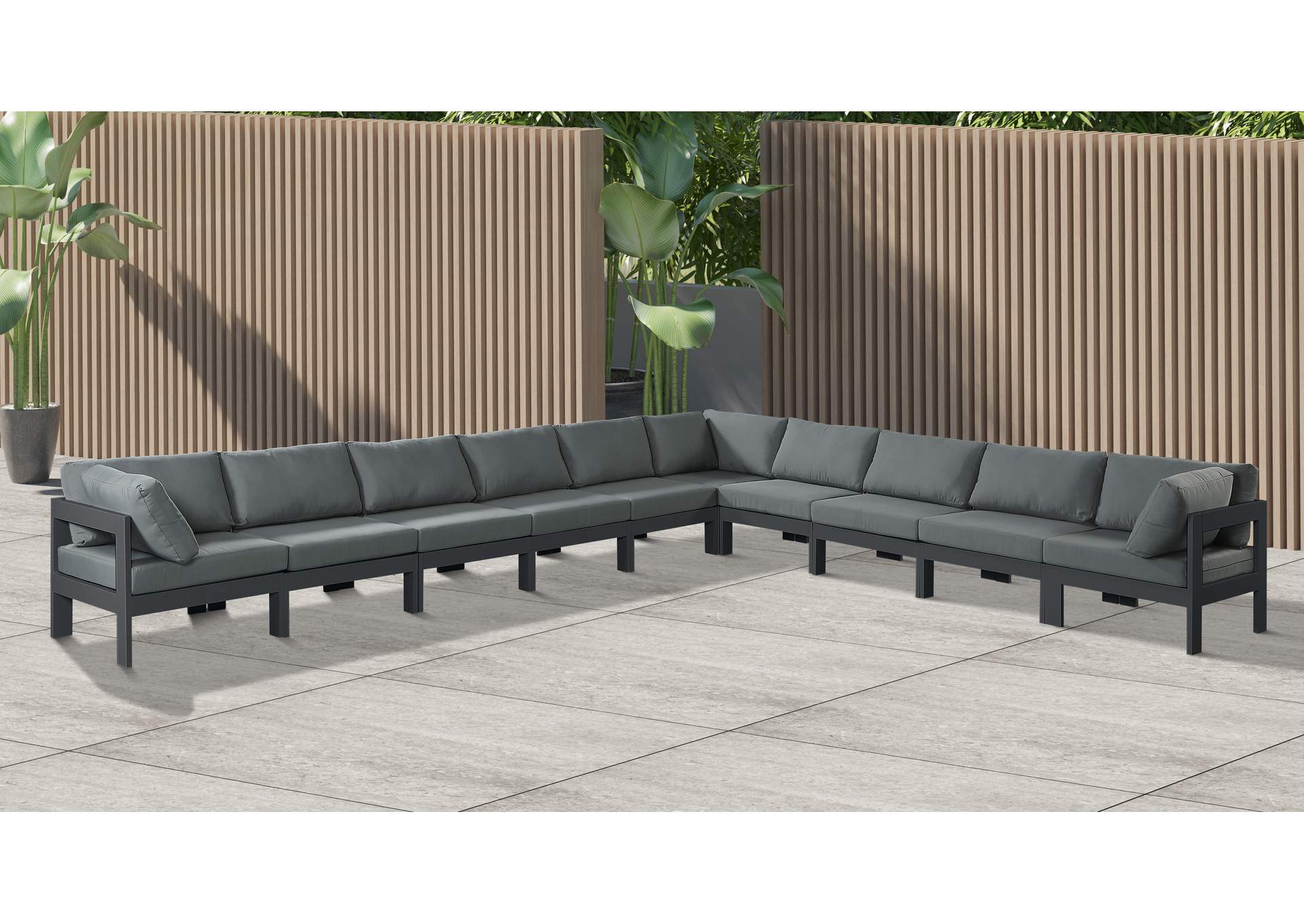 Nizuc Grey Water Resistant Fabric Outdoor Patio Modular Sectional,Meridian Furniture