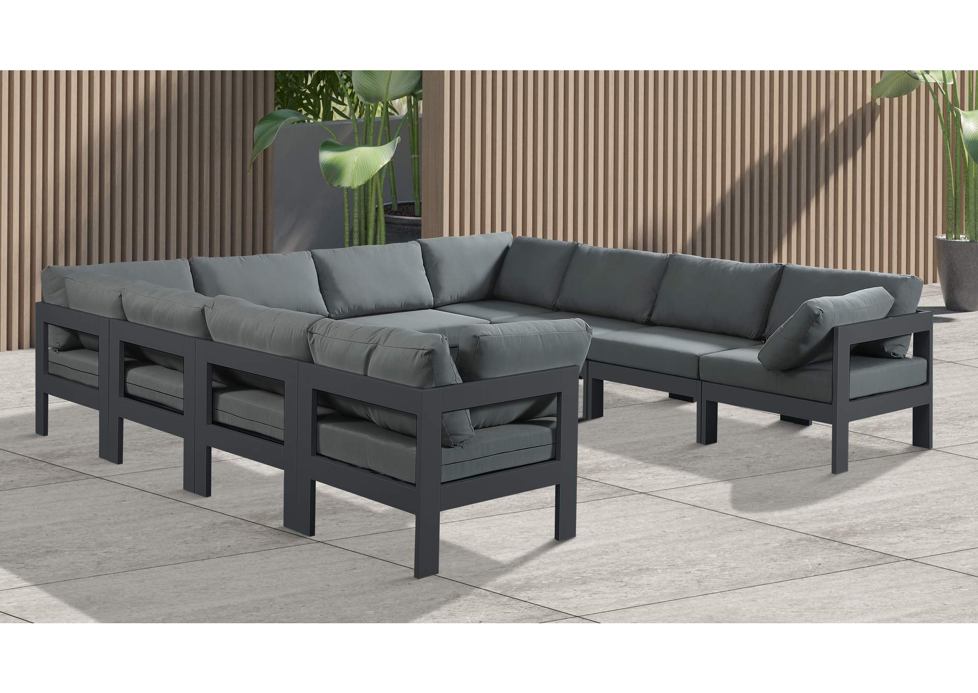 Nizuc Grey Water Resistant Fabric Outdoor Patio Modular Sectional,Meridian Furniture