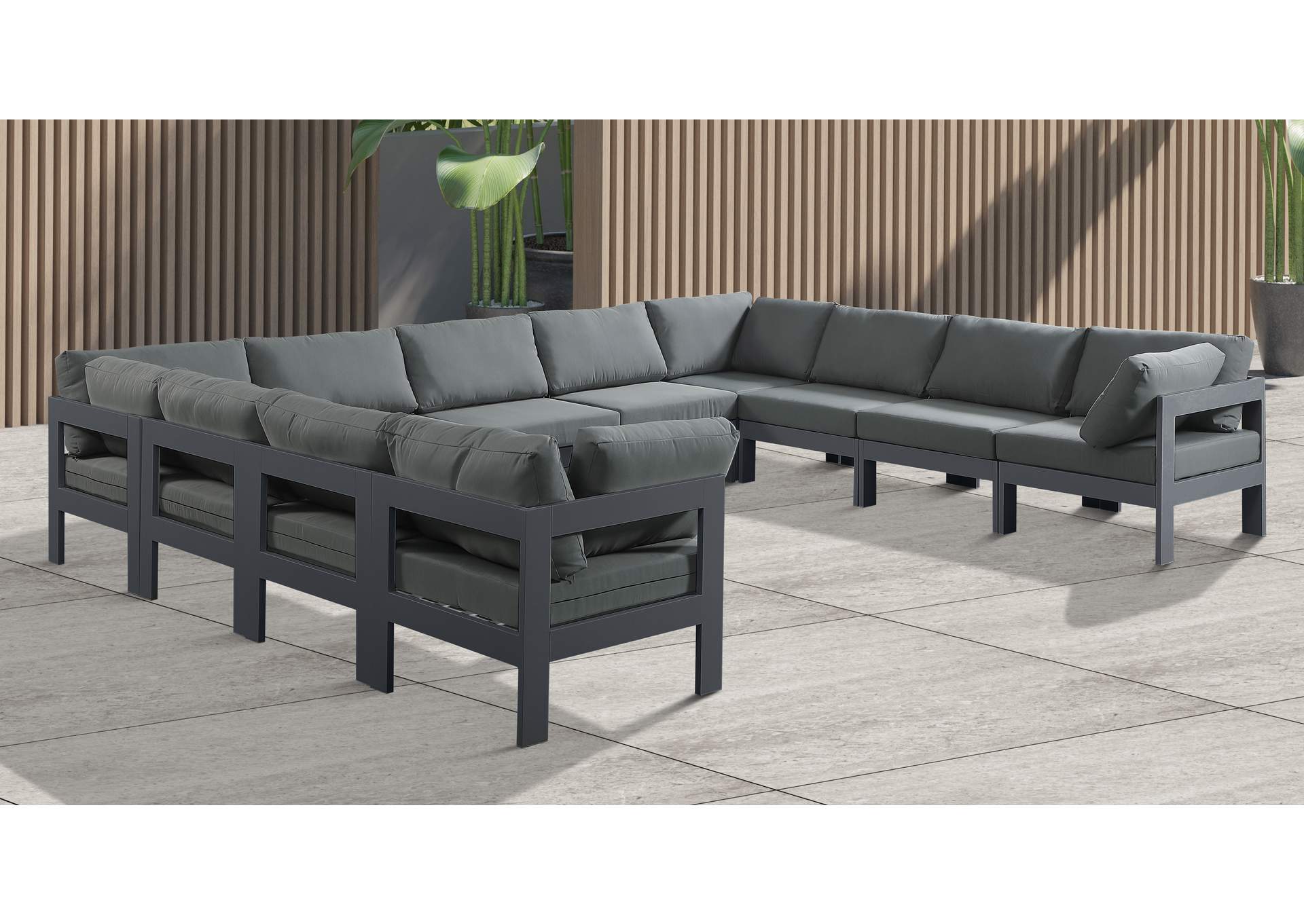 Nizuc Grey Water Resistant Fabric Outdoor Patio Modular Sectional,Meridian Furniture