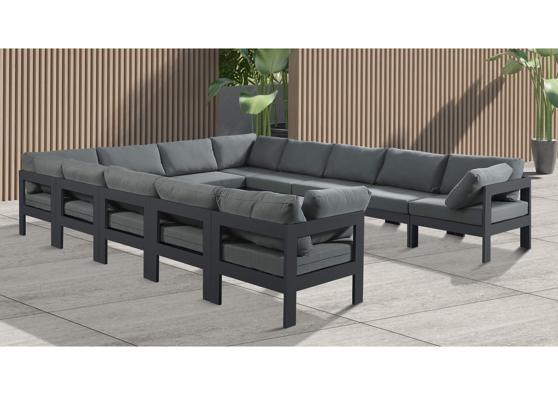 Nizuc Grey Water Resistant Fabric Outdoor Patio Modular Sectional,Meridian Furniture